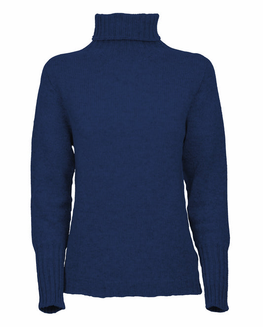 Womens Classic Turtleneck Sweater Pure Cashmere Melange Blue Made in italy 1