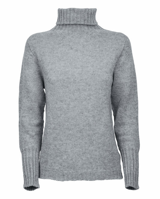 Womens Classic Turtleneck Sweater Pure Cashmere Melange Gray Made in italy 1