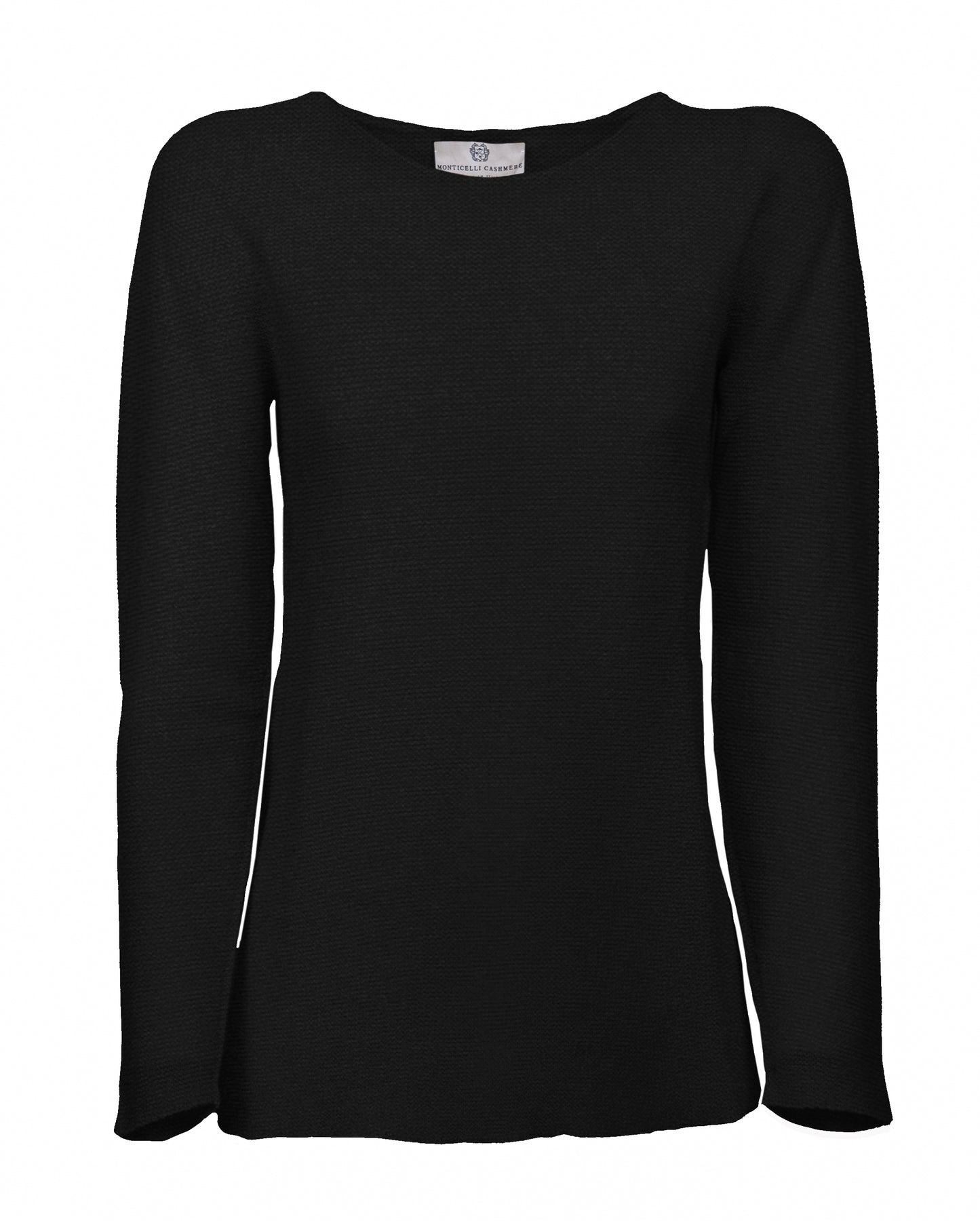 womens crew neck sweater pure cashmere links stitch Black Made In Italy 1