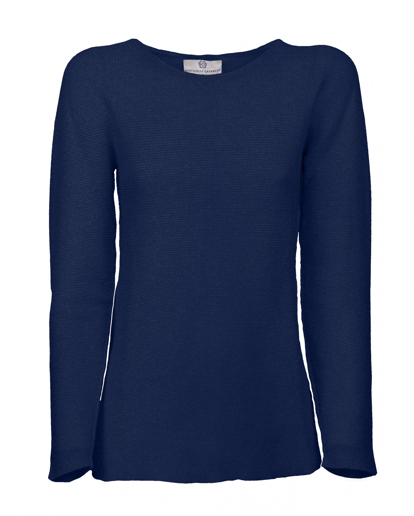 womens crew neck sweater pure cashmere links stitch Blue Melange e Made In Italy 1
