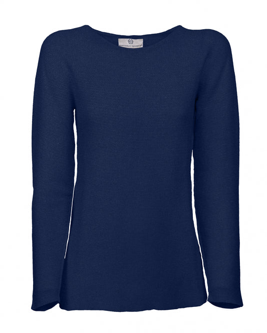womens crew neck sweater pure cashmere links stitch Blue Melange e Made In Italy 1