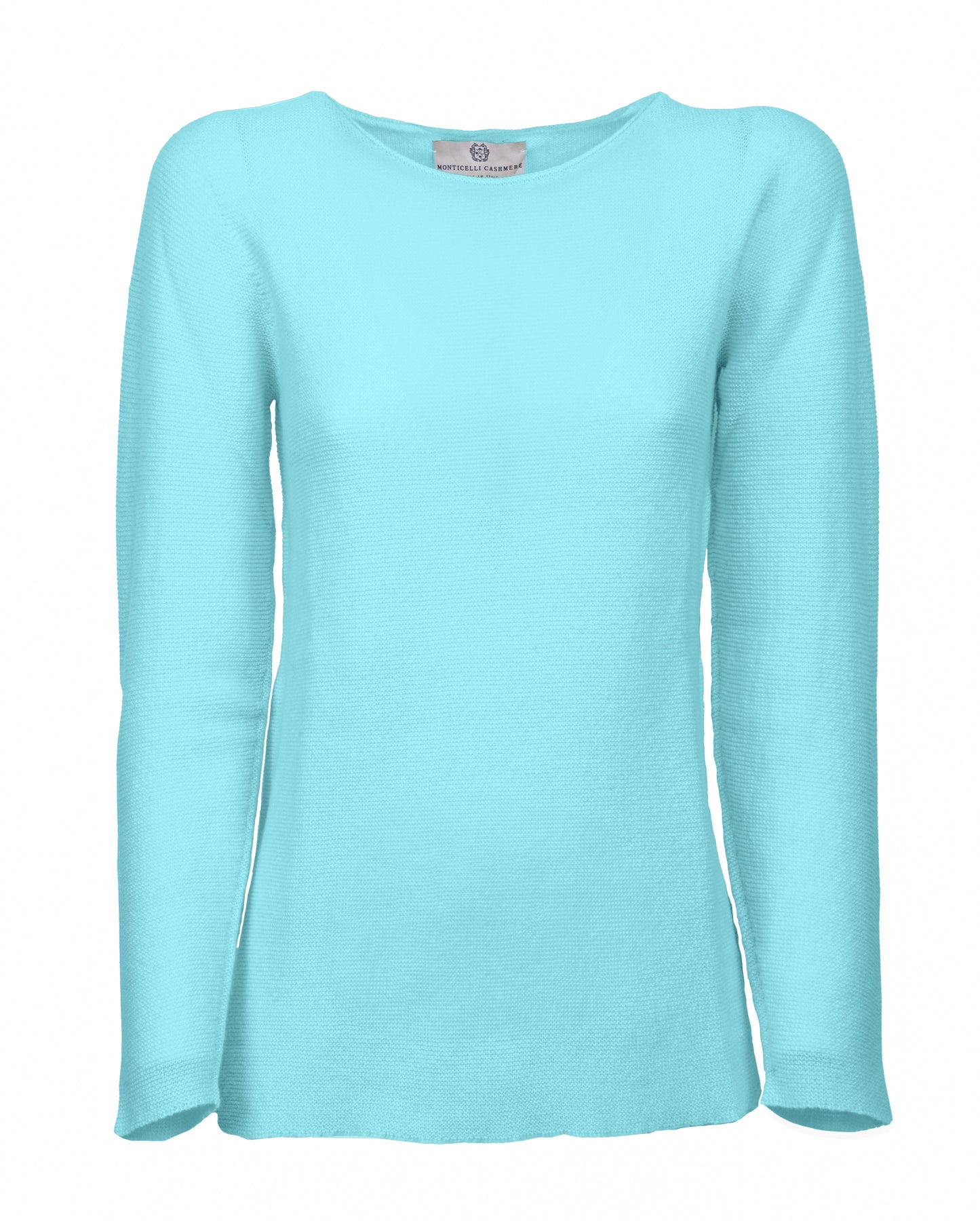 womens crew neck sweater pure cashmere links stitch Milk Cyan In Italy 1