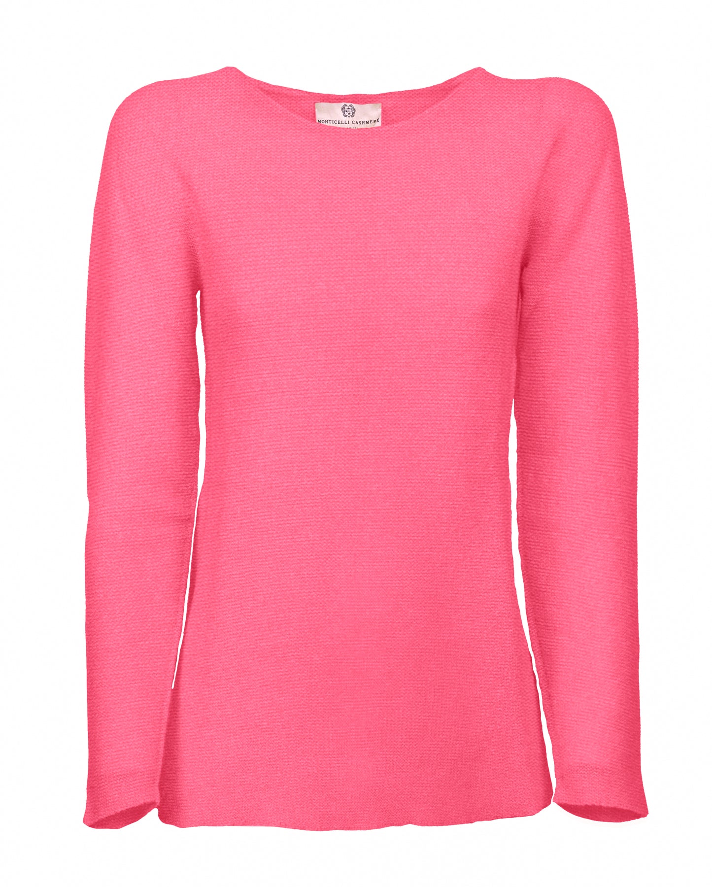 womens crew neck sweater pure cashmere links stitch Fuschia Made In Italy 1