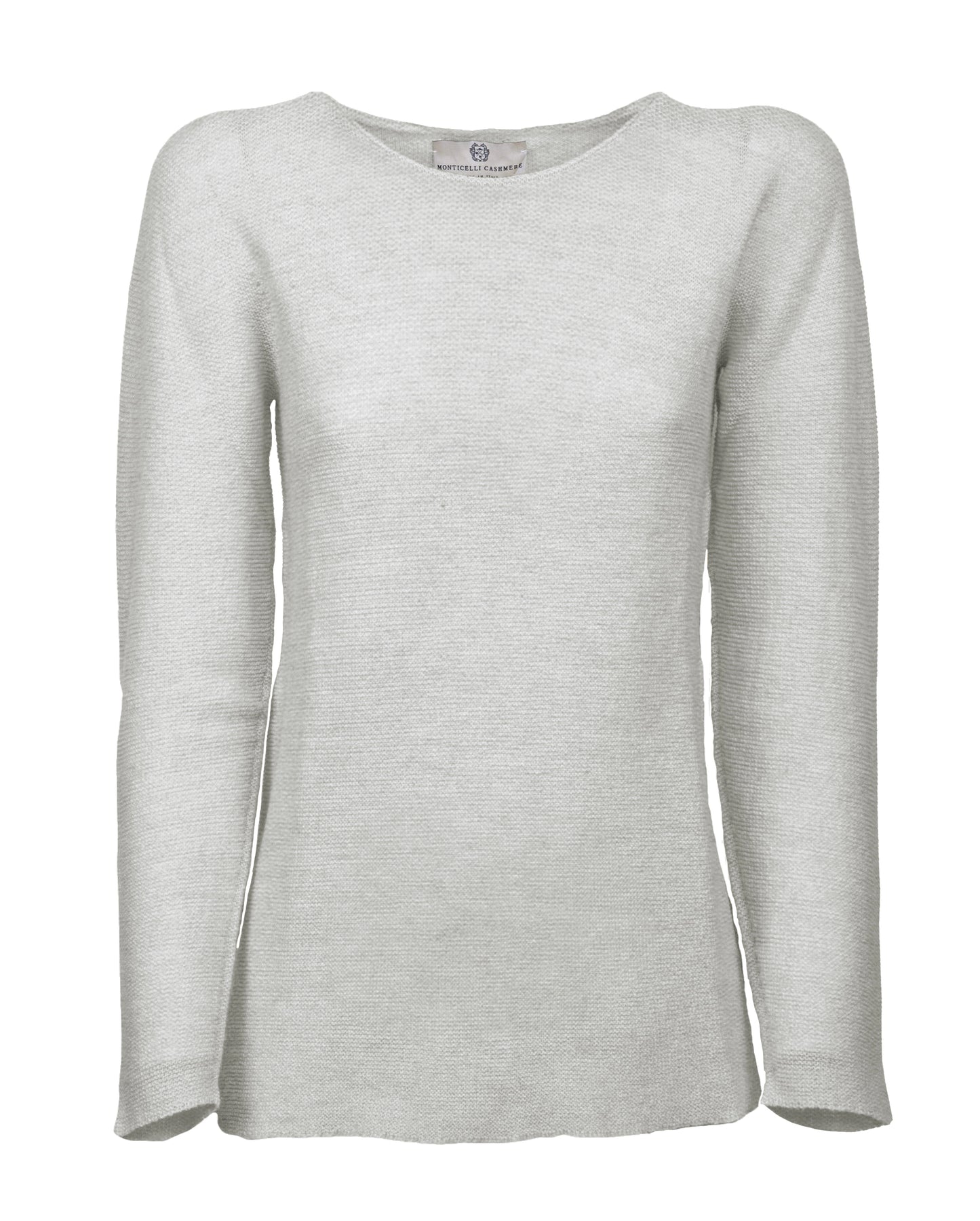 womens crew neck sweater pure cashmere links stitch Light Gray Made In Italy 1