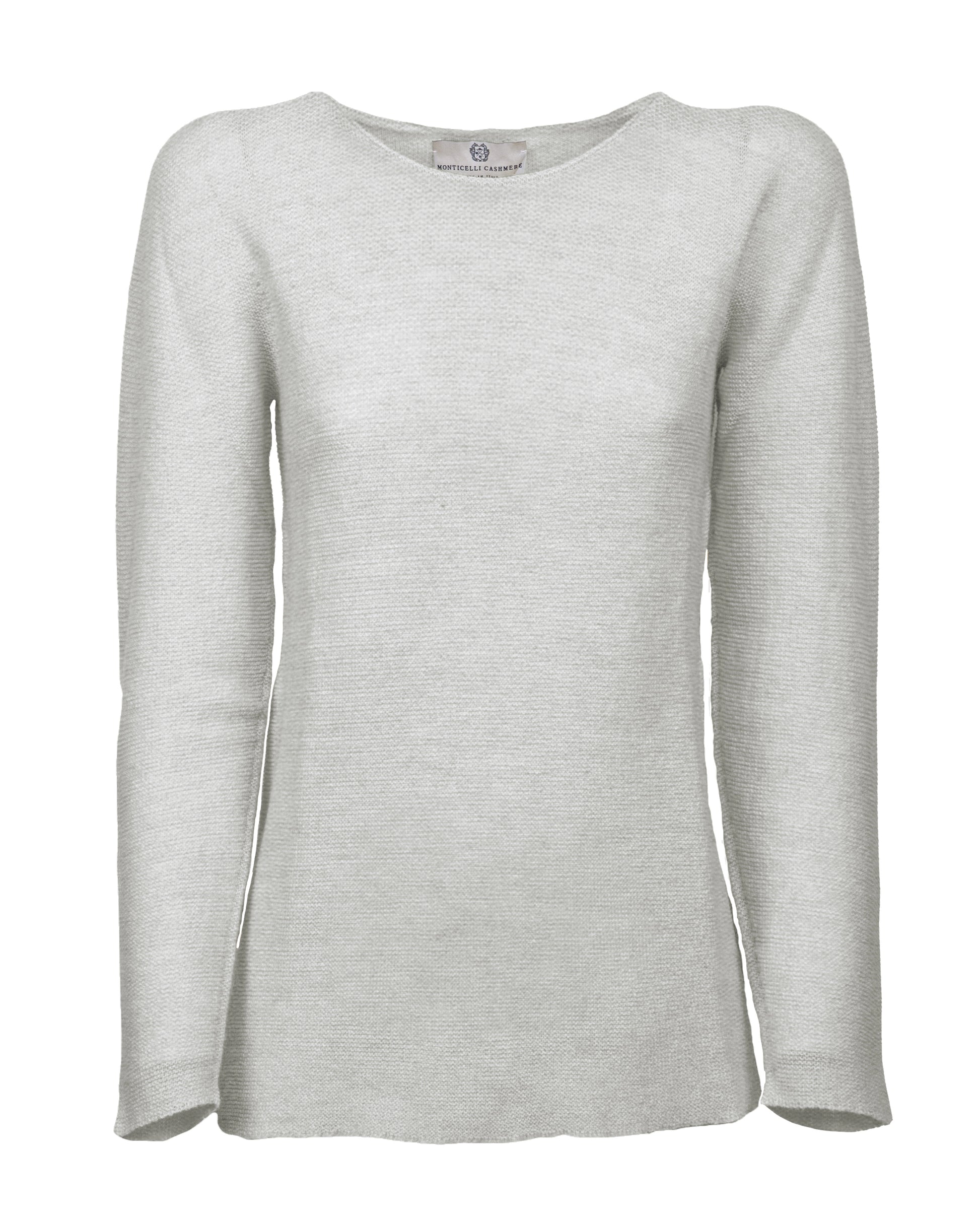 womens crew neck sweater pure cashmere links stitch Light Gray Made In Italy 1