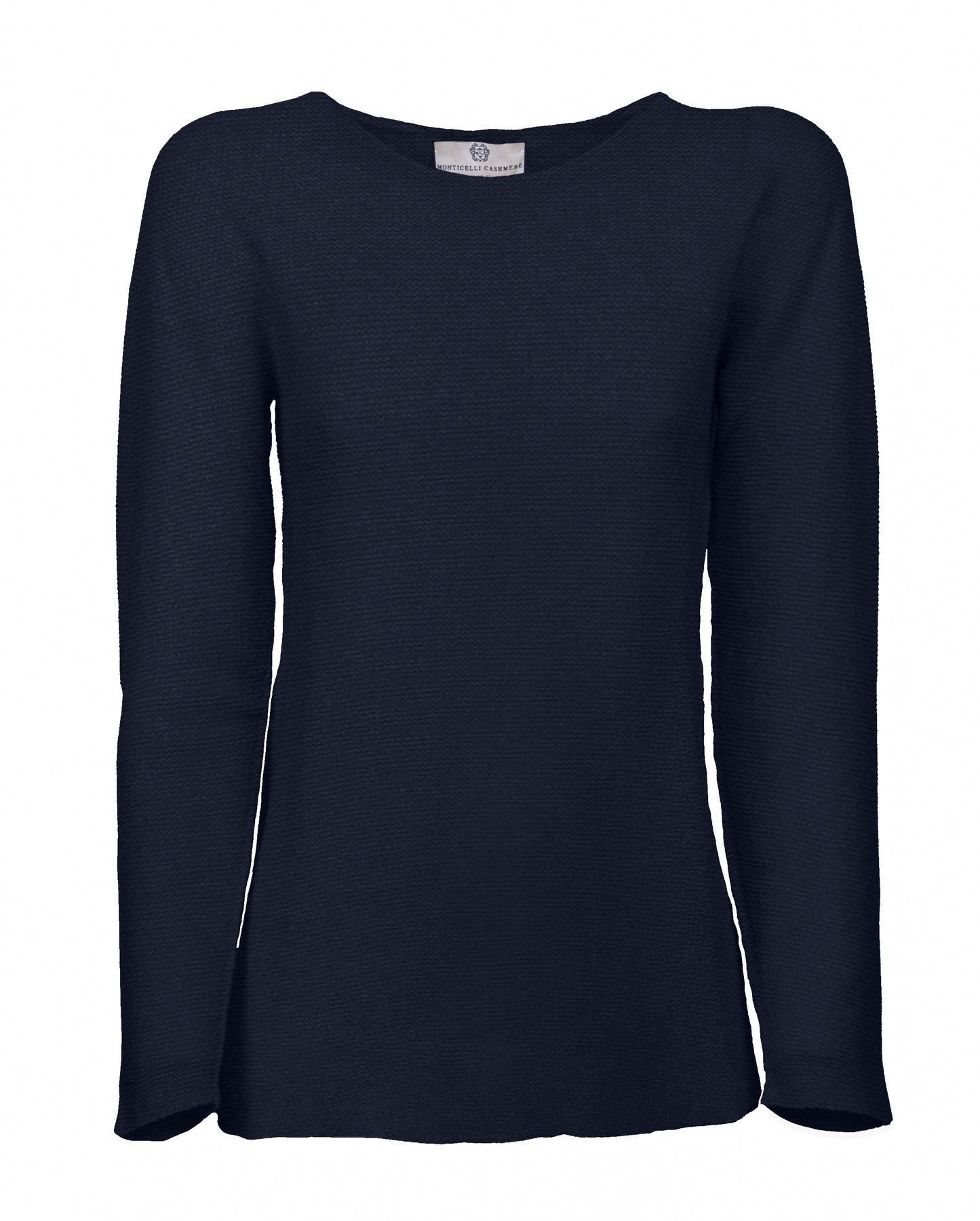 womens crew neck sweater pure cashmere links stitch Night Blue Made In Italy 1