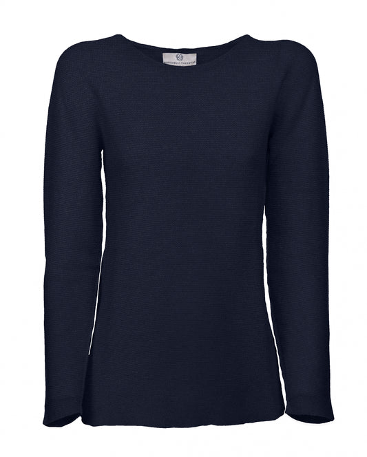 womens crew neck sweater pure cashmere links stitch Night Blue Made In Italy 1