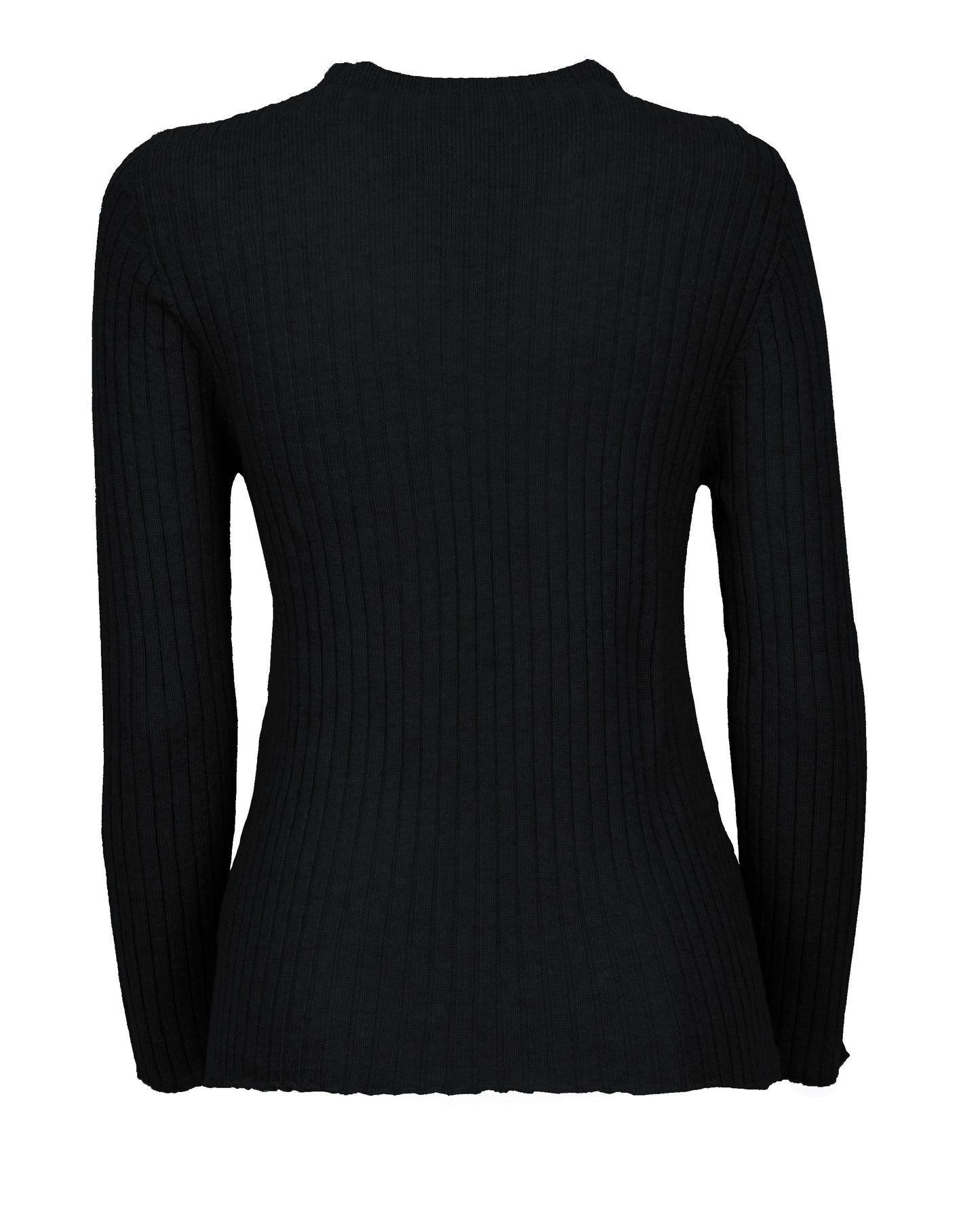 Womens Crew Neck Sweater Ribbed Knit Cashmere Black Made In Italy 2