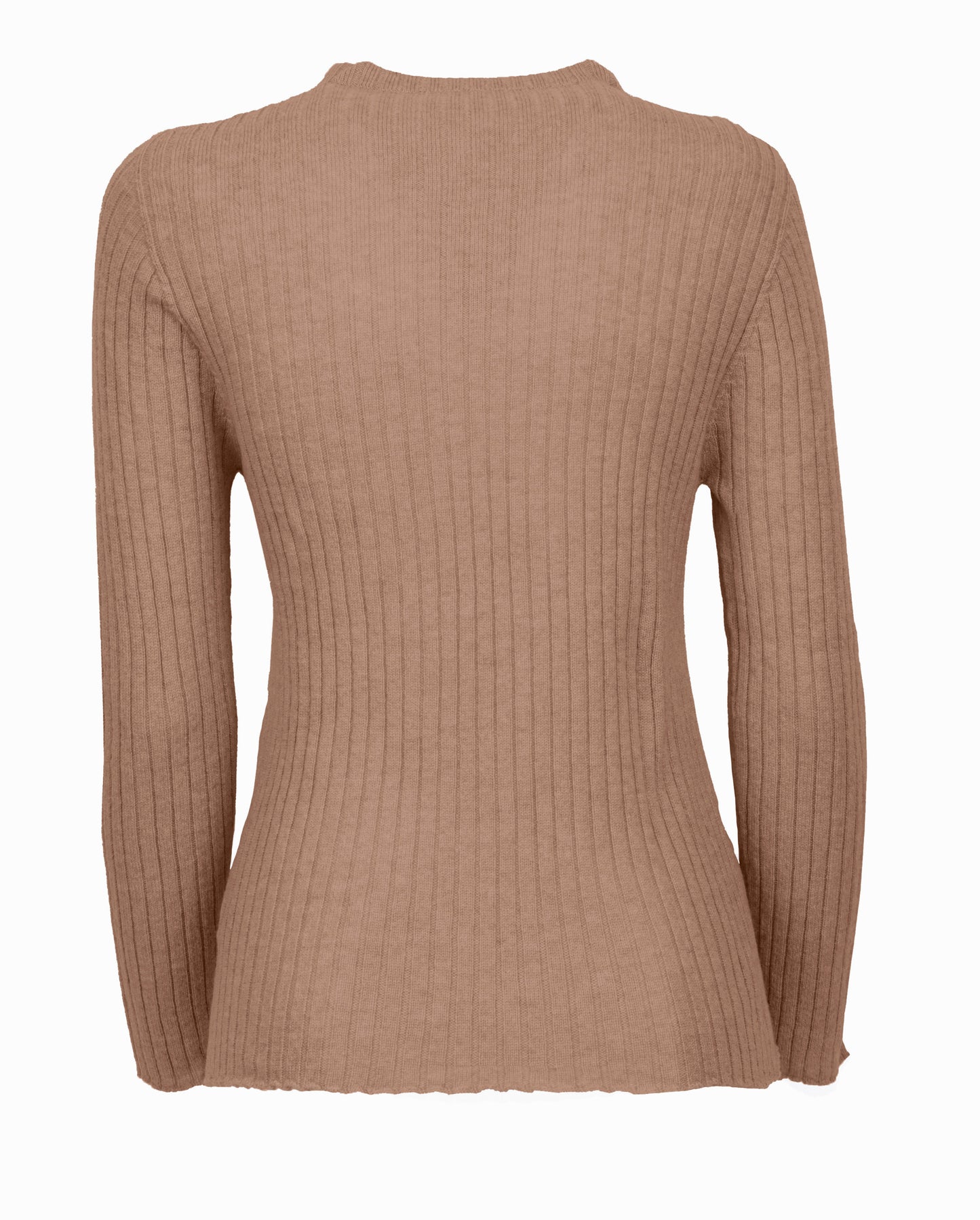 Womens Crew Neck Sweater Ribbed Knit Cashmere Camel Made In Italy 2