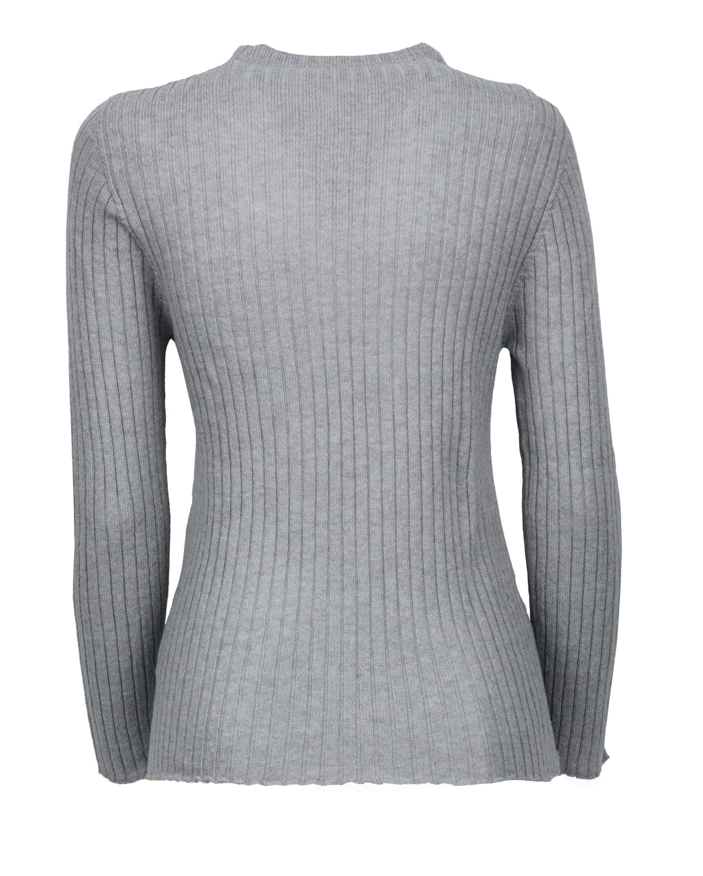 Womens Crew Neck Sweater Ribbed Knit Cashmere Melange Gray Made In Italy 2
