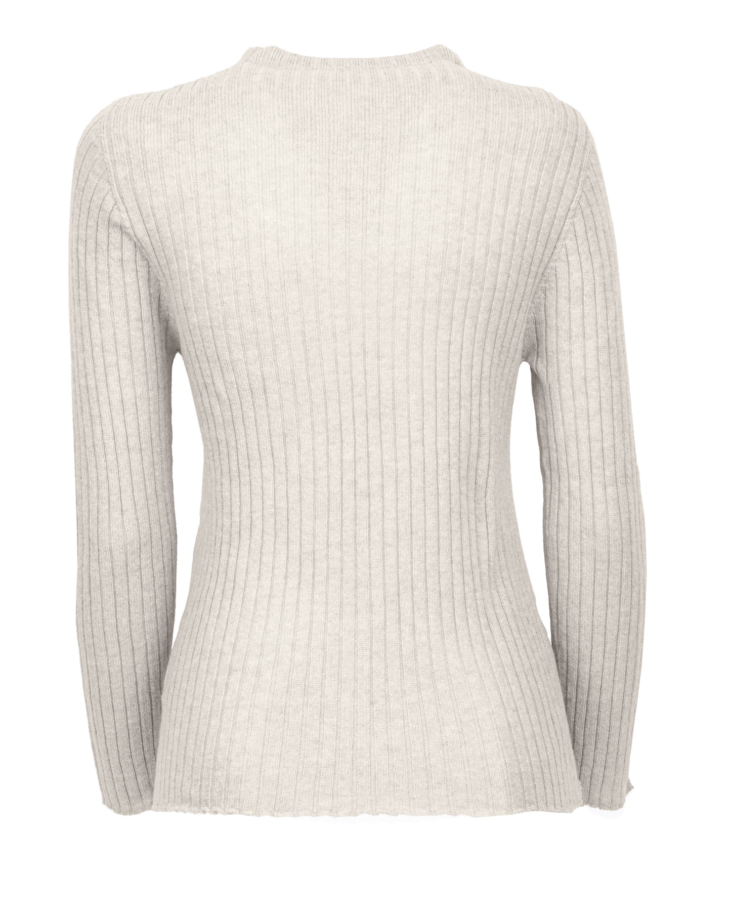 Womens Crew Neck Sweater Ribbed Knit Cashmere Milk White Made In Italy 2