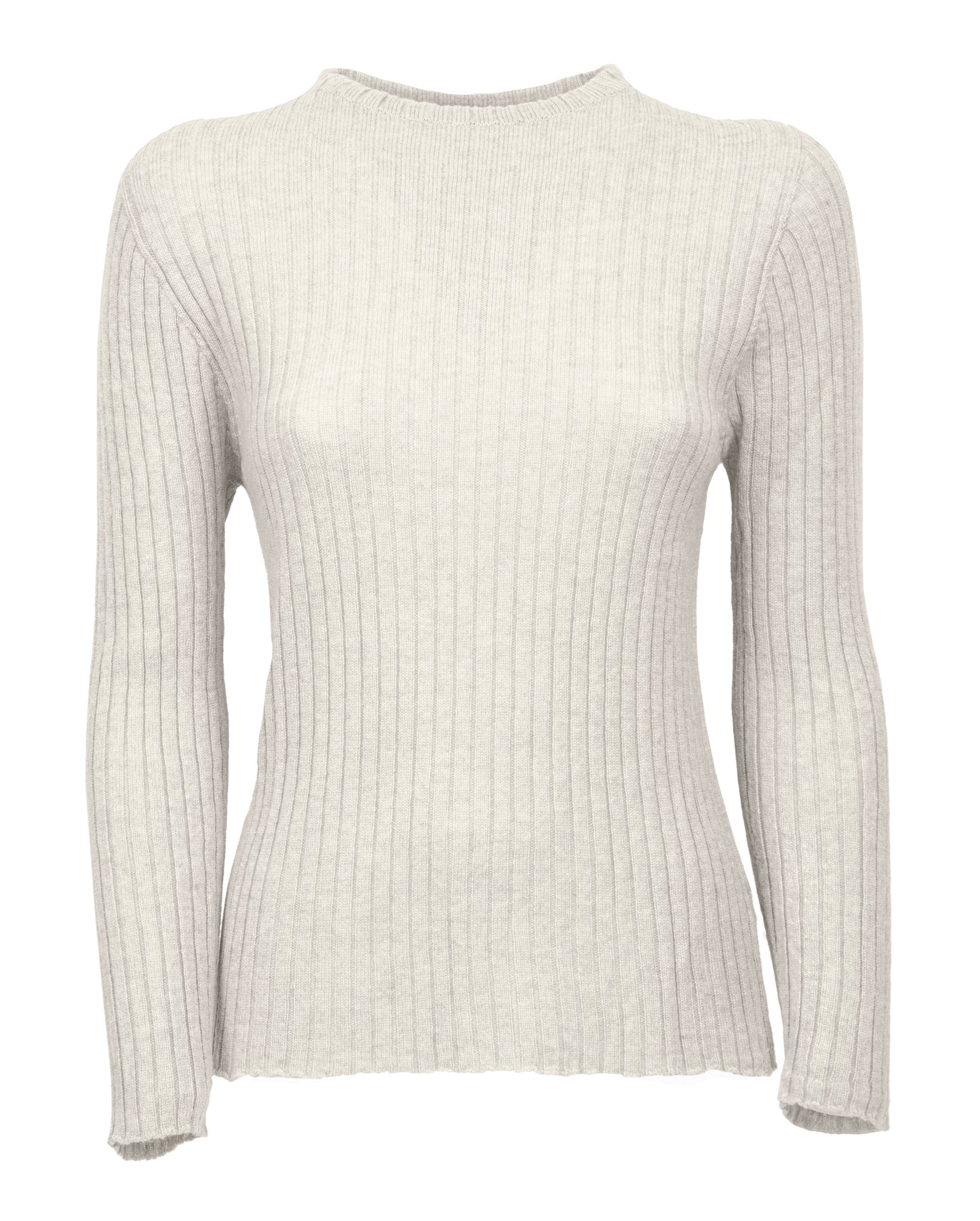 Womens Crew Neck Sweater Ribbed Knit Cashmere Milk White Made In Italy 1