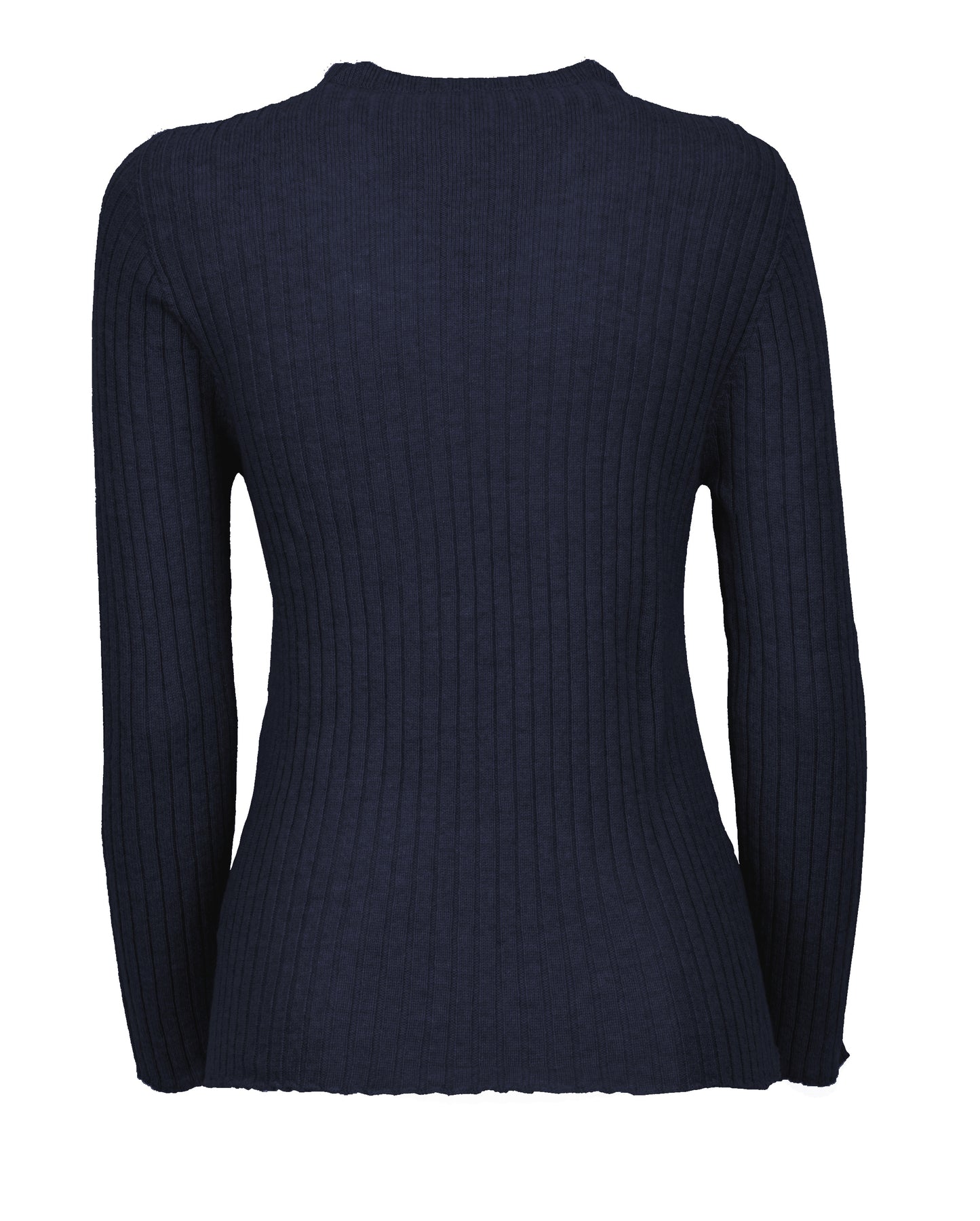 Womens Crew Neck Sweater Ribbed Knit Cashmere Night Blue Made In Italy 2