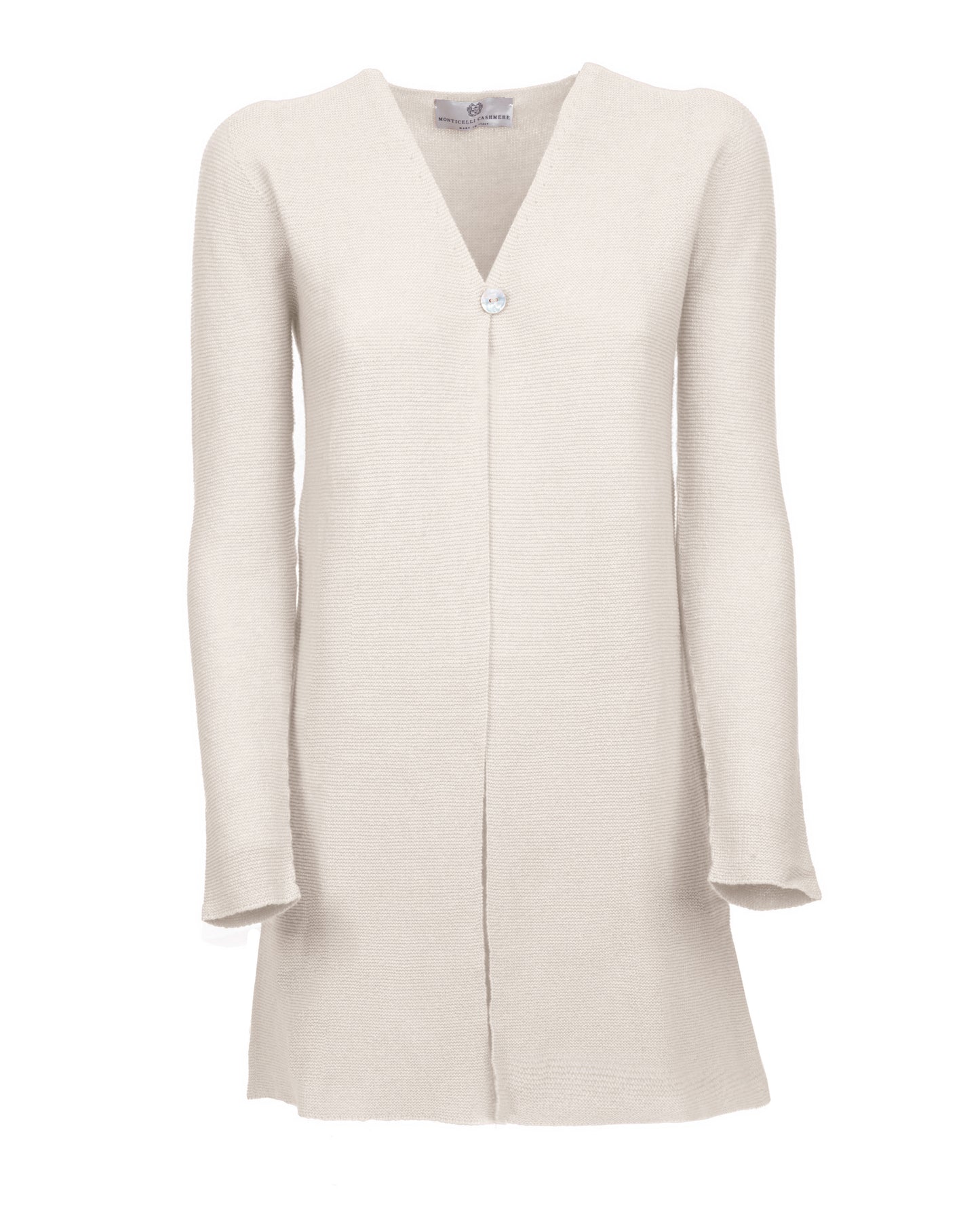 Womens Duster Cardigan Cashmere Links Stitch Milk White Made In Italy 1