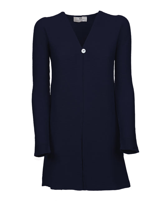 Womens Duster Cardigan Cashmere Links Stitch Night Blue Made In Italy 1