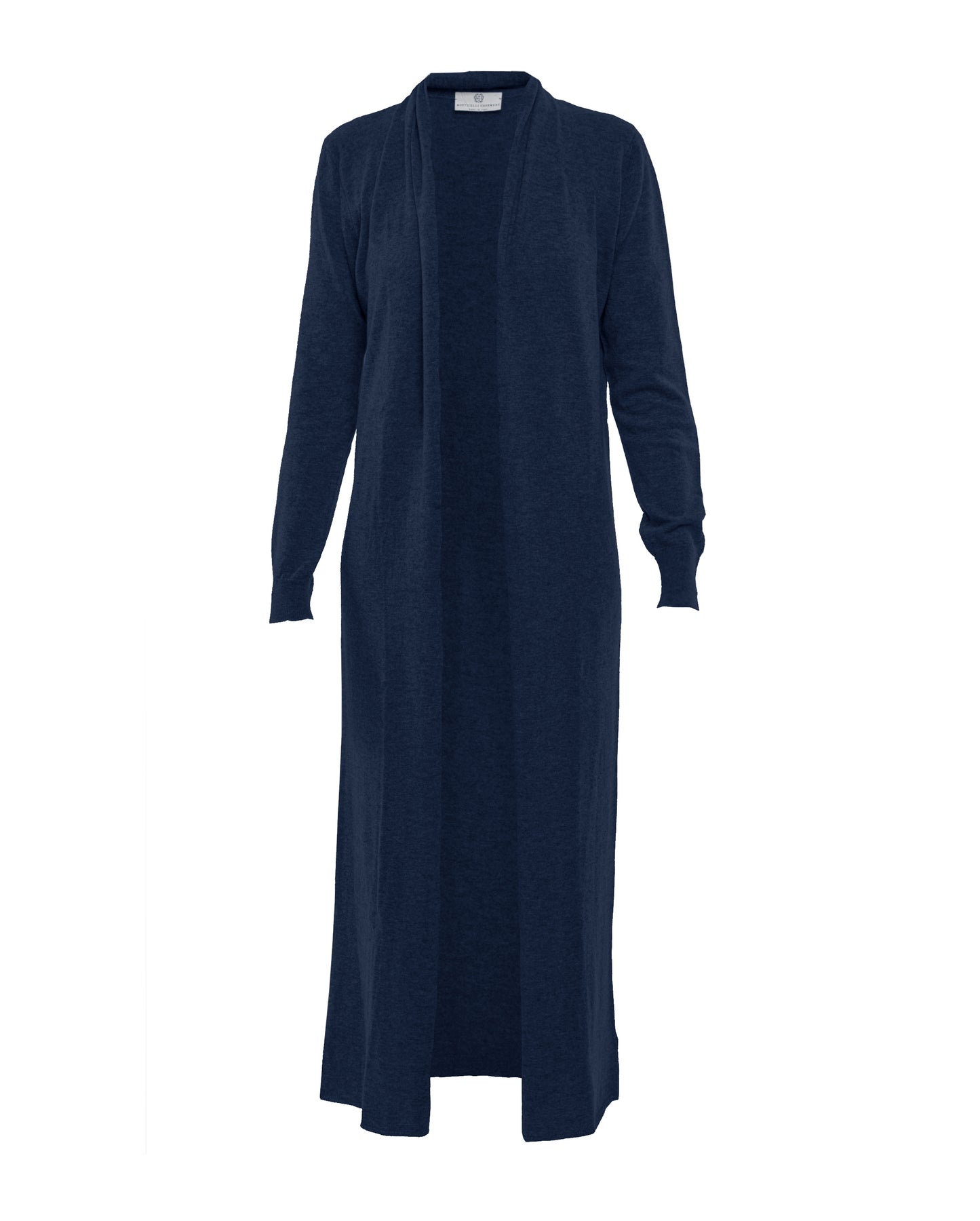 Womens Fine Cashmere Full Length Duster Cardigan Night Blue Made In Italy 1