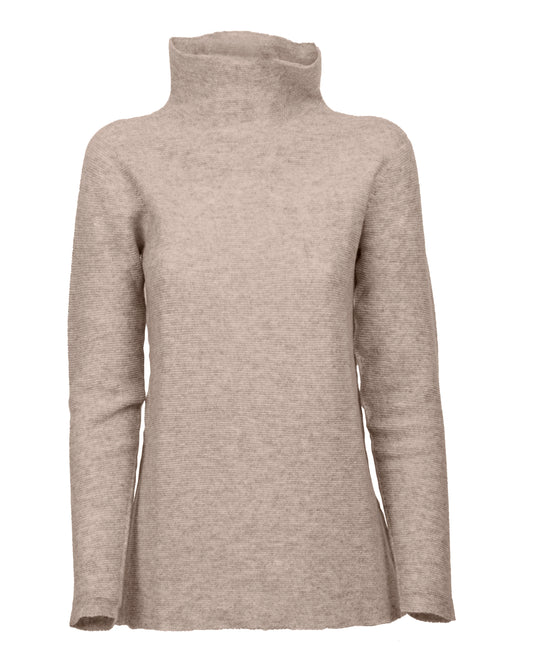 Womens Funnel Neck Sweater Pure Cashmere Links Stitch Beige Made In Italy 1