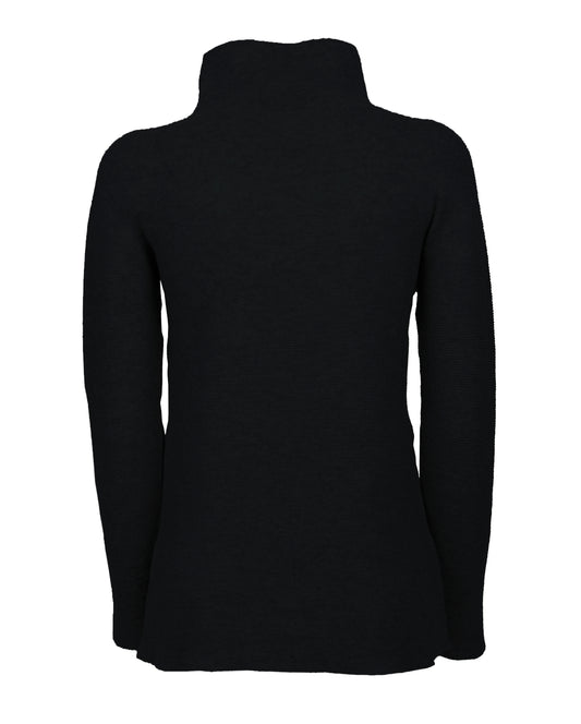 Womens Funnel Neck Sweater Pure Cashmere Links Stitch Black Made In Italy 1