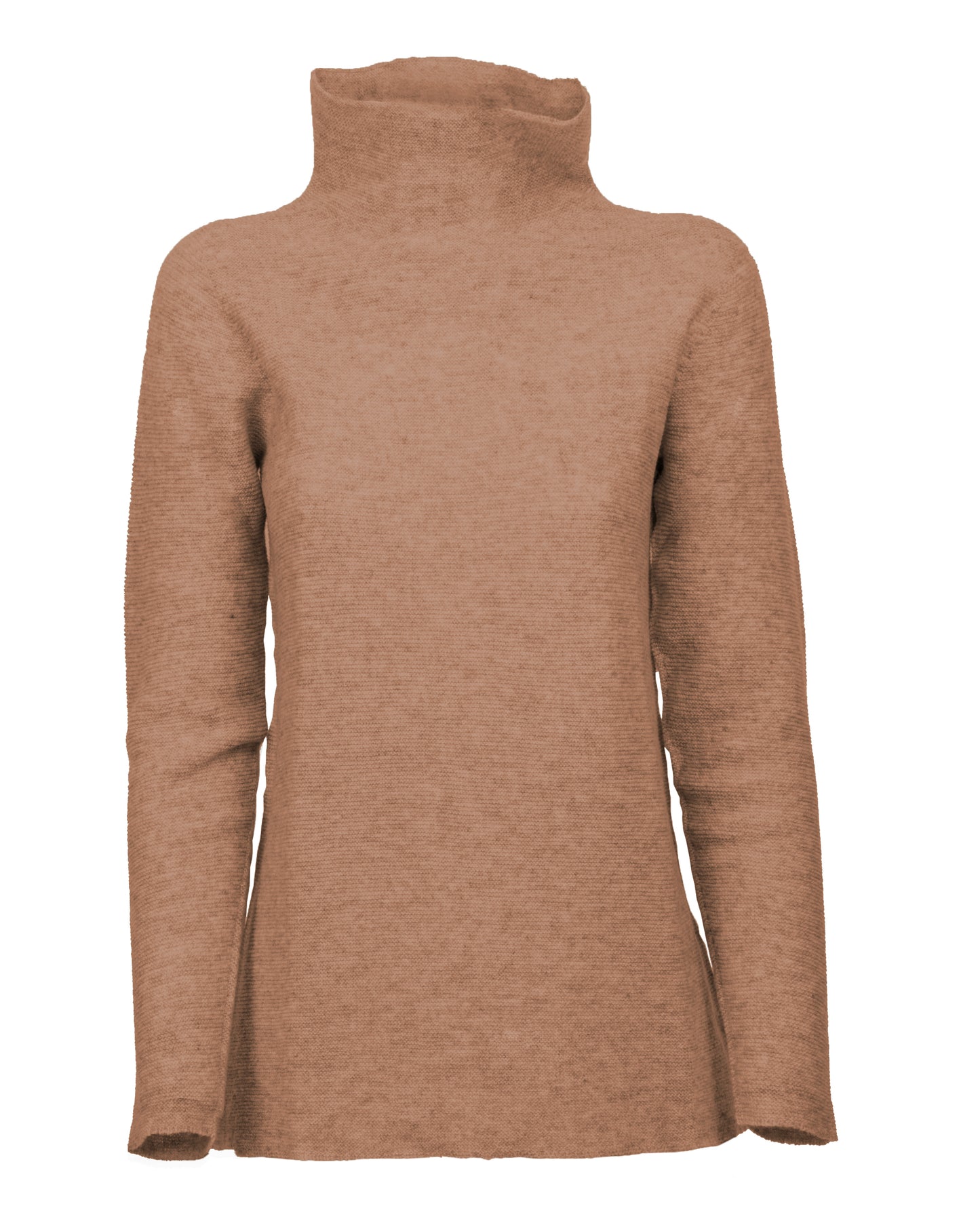 Womens Funnel Neck Sweater Pure Cashmere Links Stitch Camel Made In Italy 1