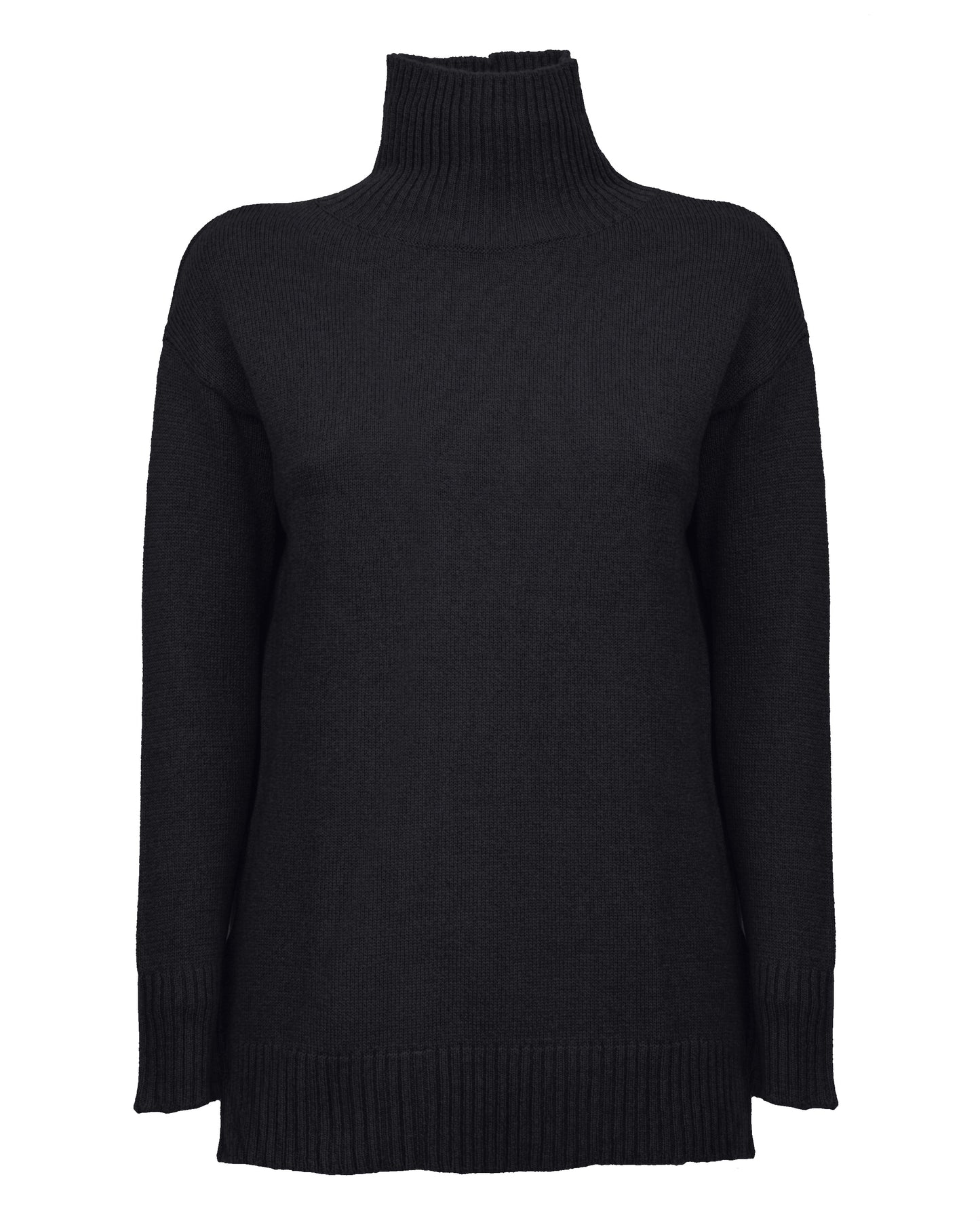 womens funnel neck turtleneck sweater cashmere lambswool blend Black Made In Italy 1