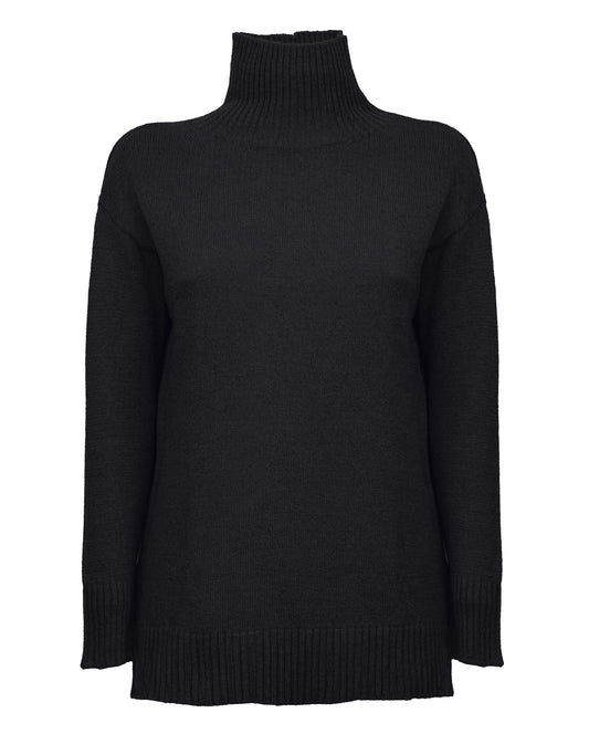 womens funnel neck turtleneck sweater cashmere lambswool blend Black Made In Italy 1
