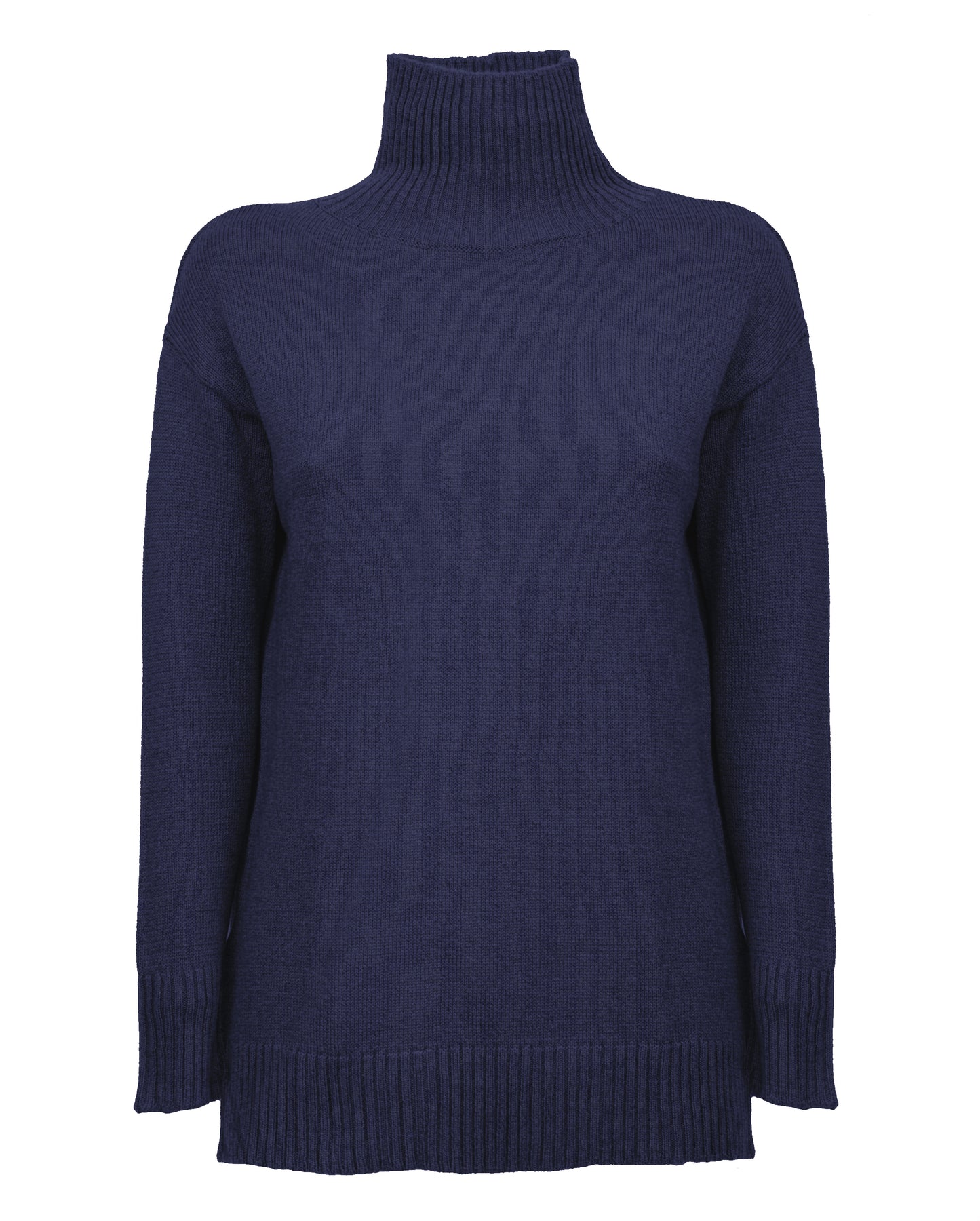 womens funnel neck turtleneck sweater cashmere lambswool blend Blue Made In Italy 1