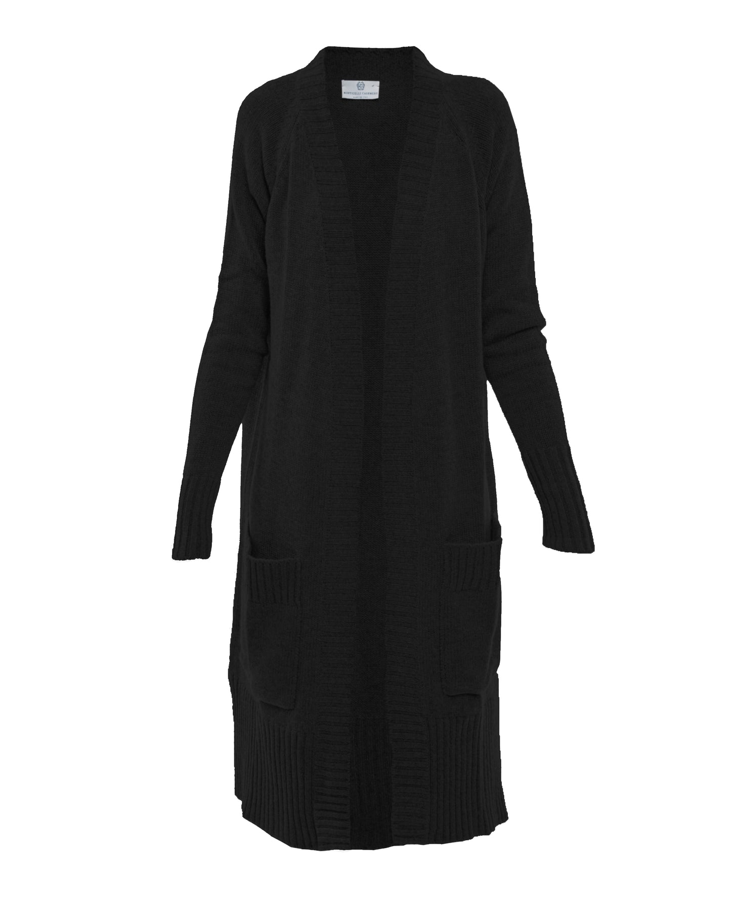 womens long knit cardigan coat cashmere lambswool blend Black Made In Italy 1