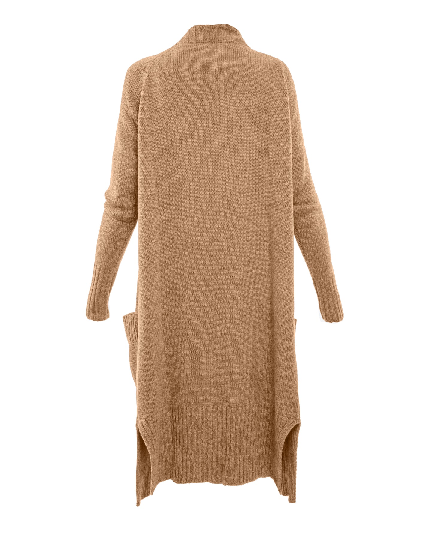 womens long knit cardigan coat cashmere lambswool blend Camel Made In Italy 2
