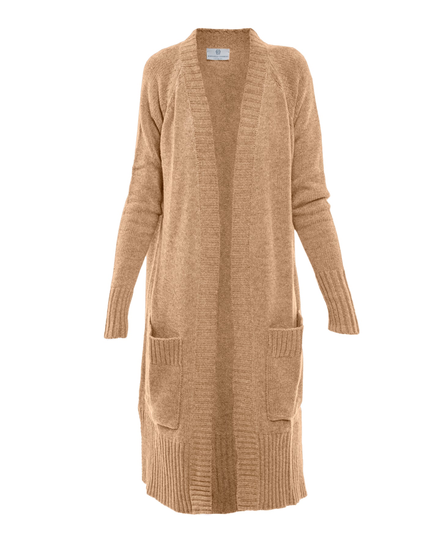 womens long knit cardigan coat cashmere lambswool blend Camel Made In Italy 1