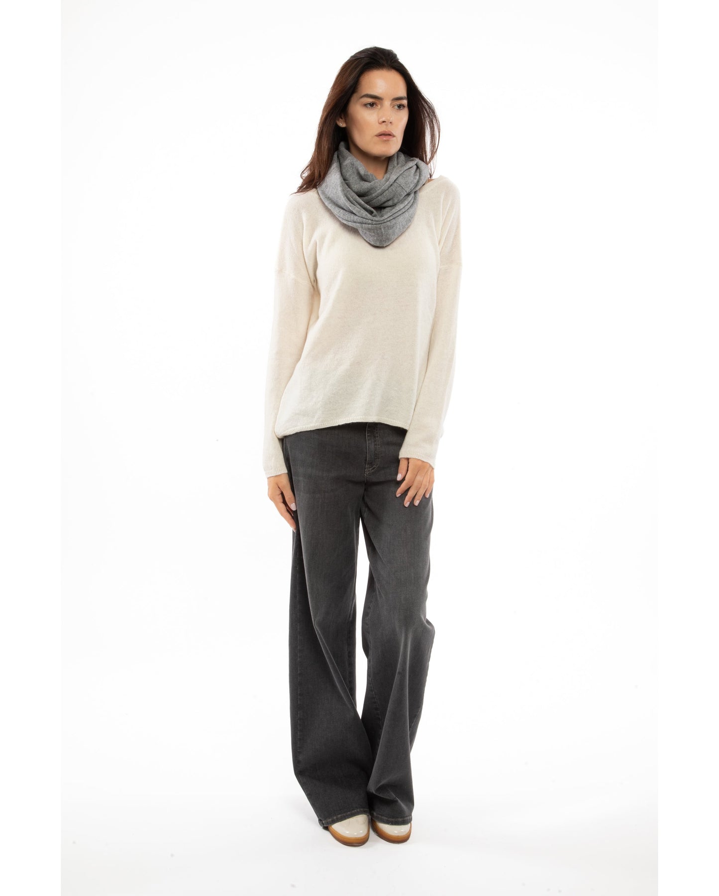 Womens Maxi Neck Scarf Melange Grey Made In Italy 5
