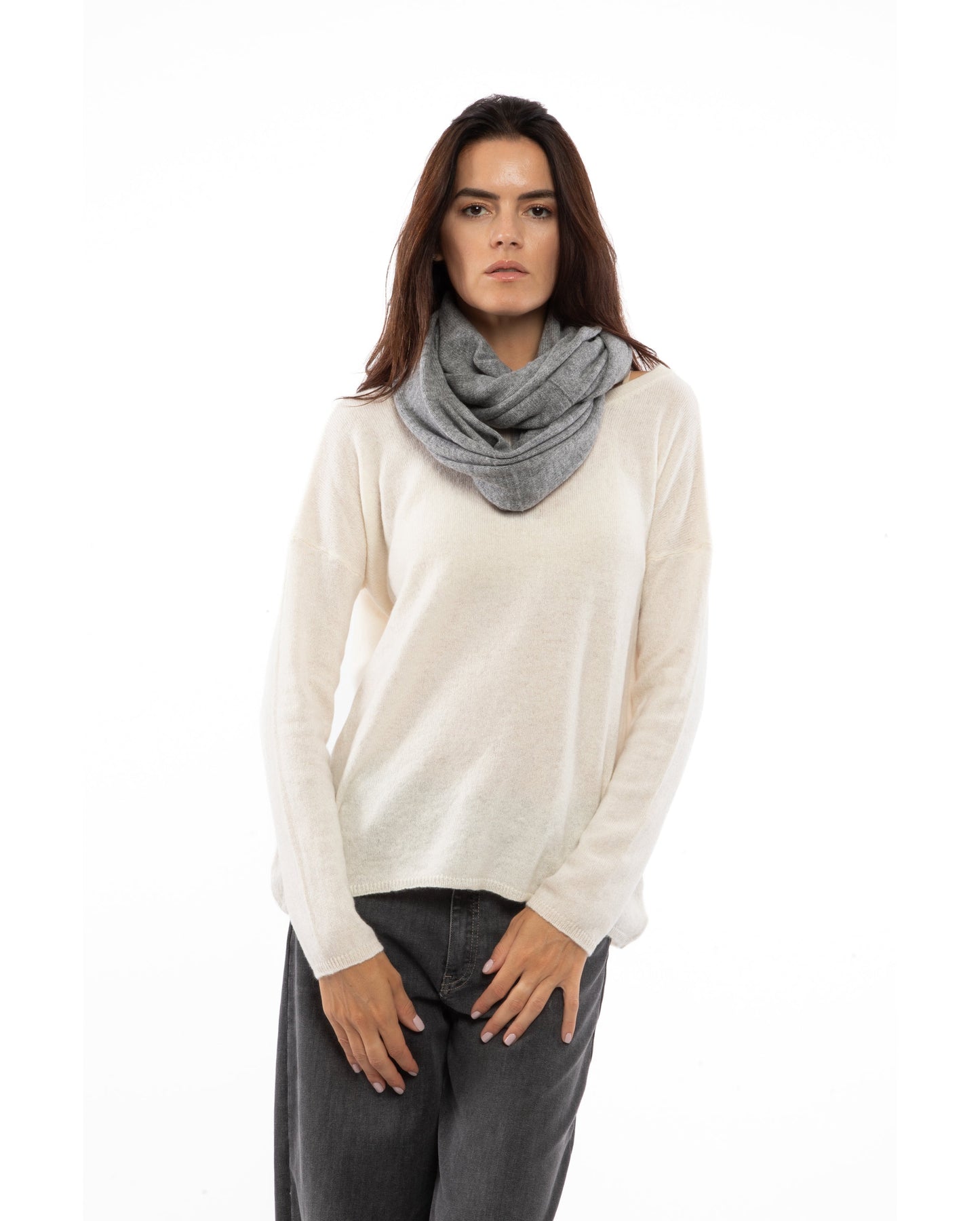 Womens Maxi Neck Scarf Melange Grey Made In Italy 1