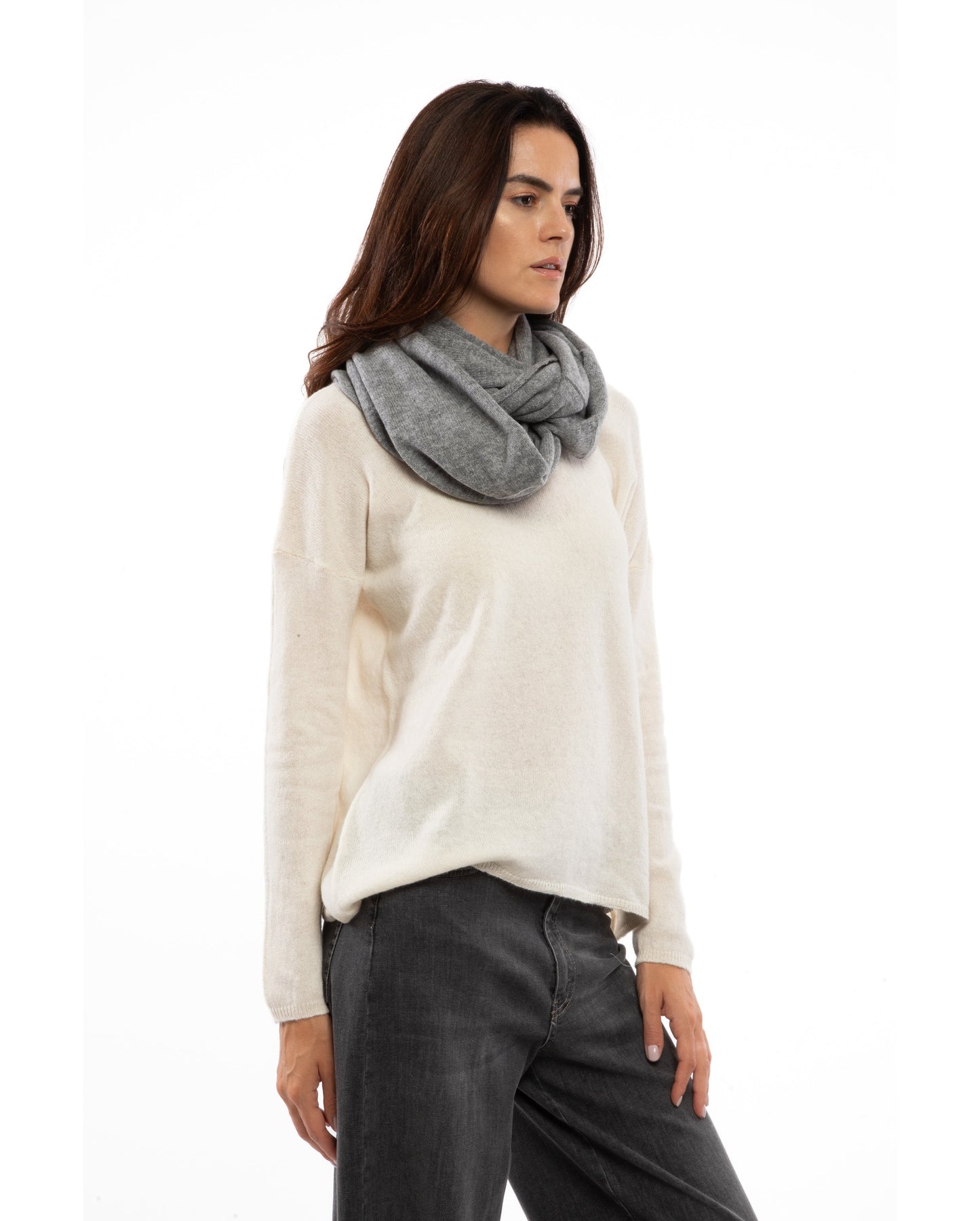 Womens Maxi Neck Scarf Melange Grey Made In Italy 3