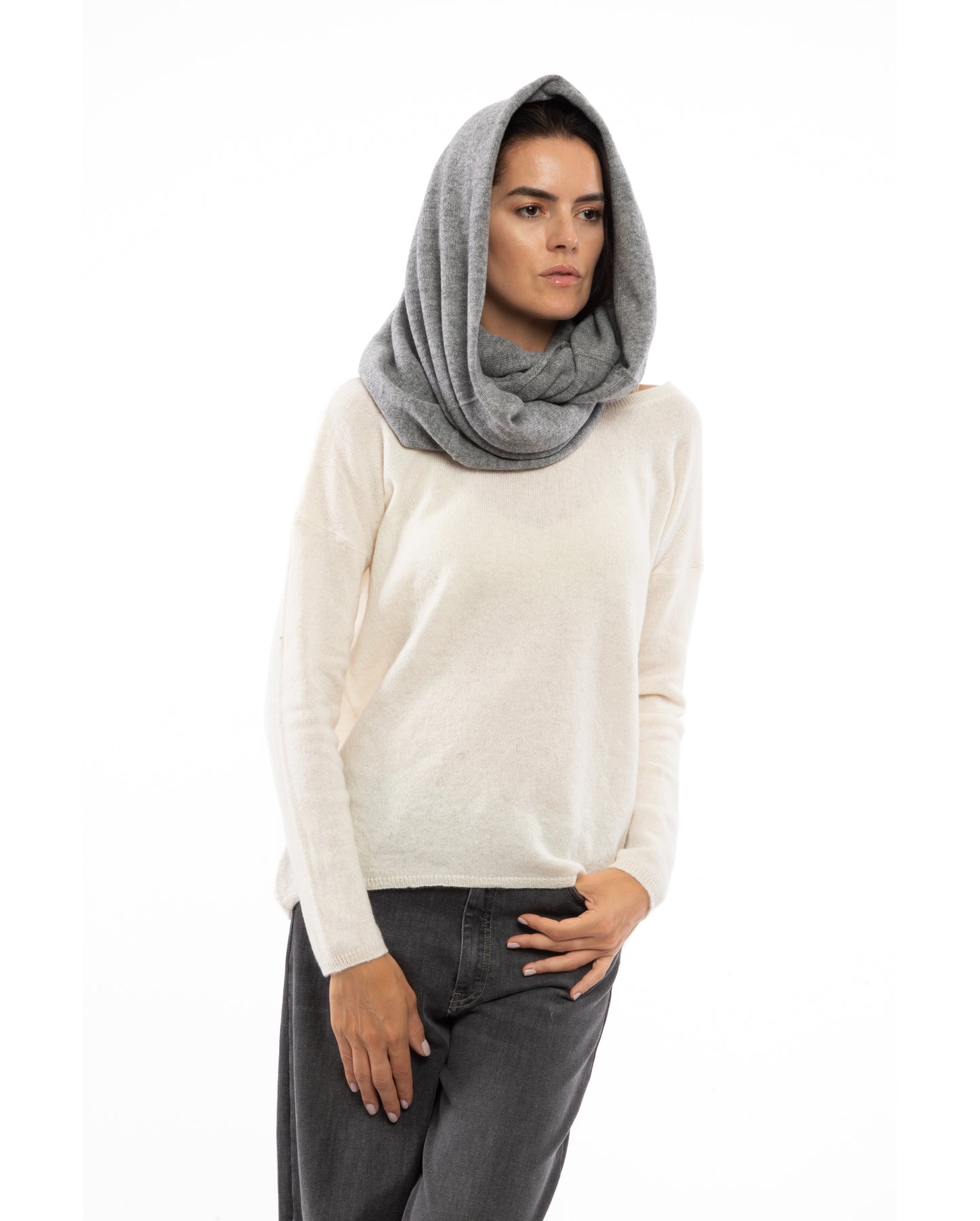 Womens Maxi Neck Scarf Melange Grey Made In Italy 3