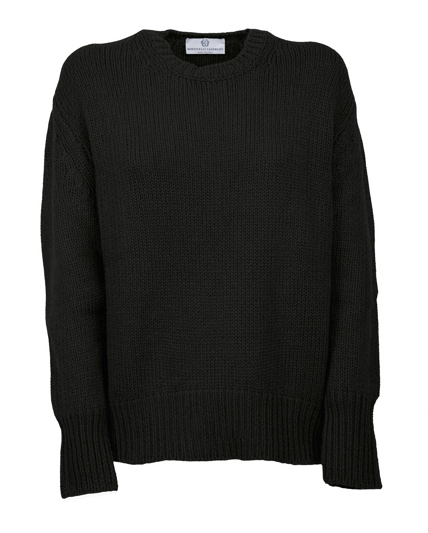 womens maxi sweater crew neck cashmere lambswool blend Black Made In Italy 1