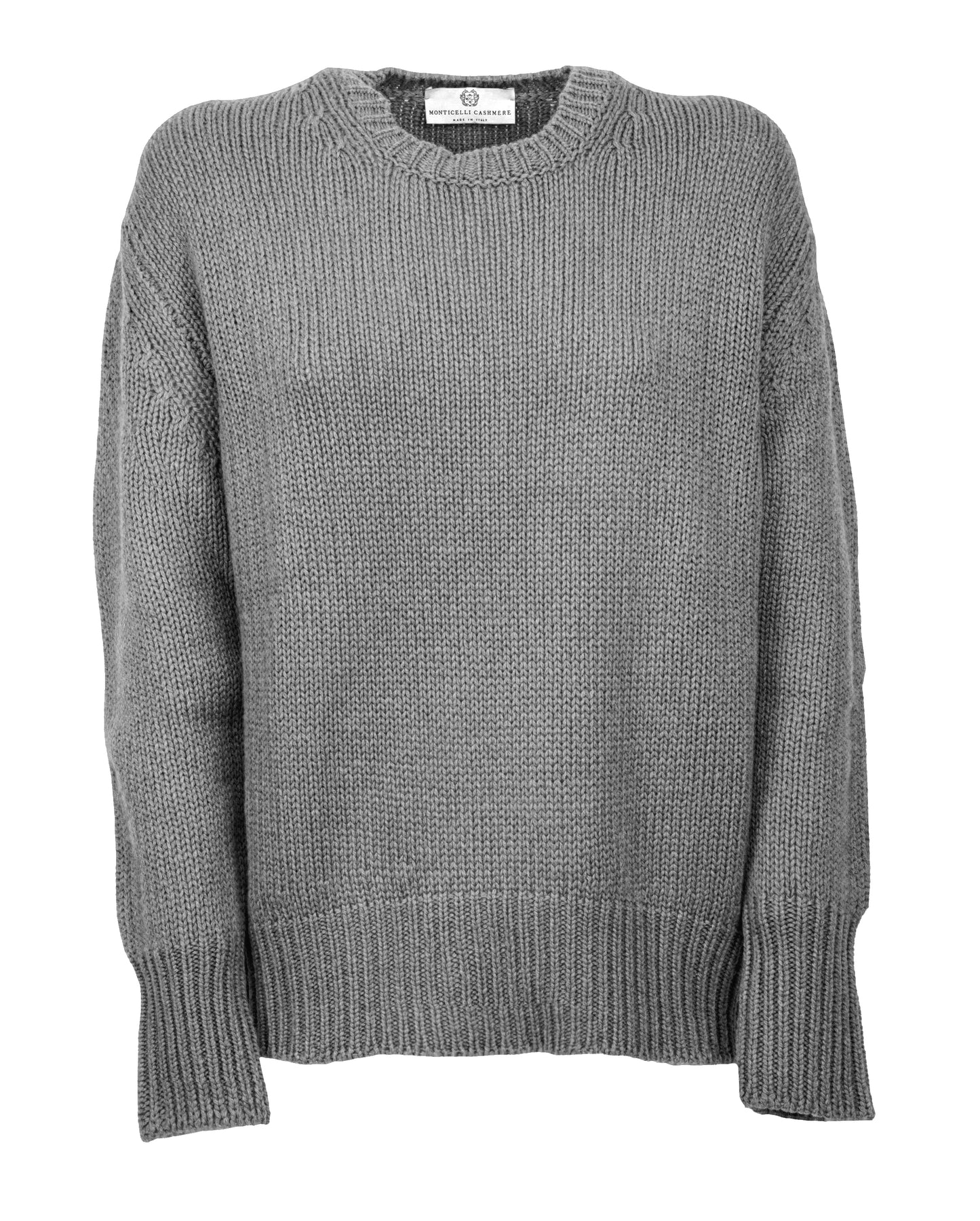 womens maxi sweater crew neck cashmere lambswool blend Melange Gray Made In Italy 2