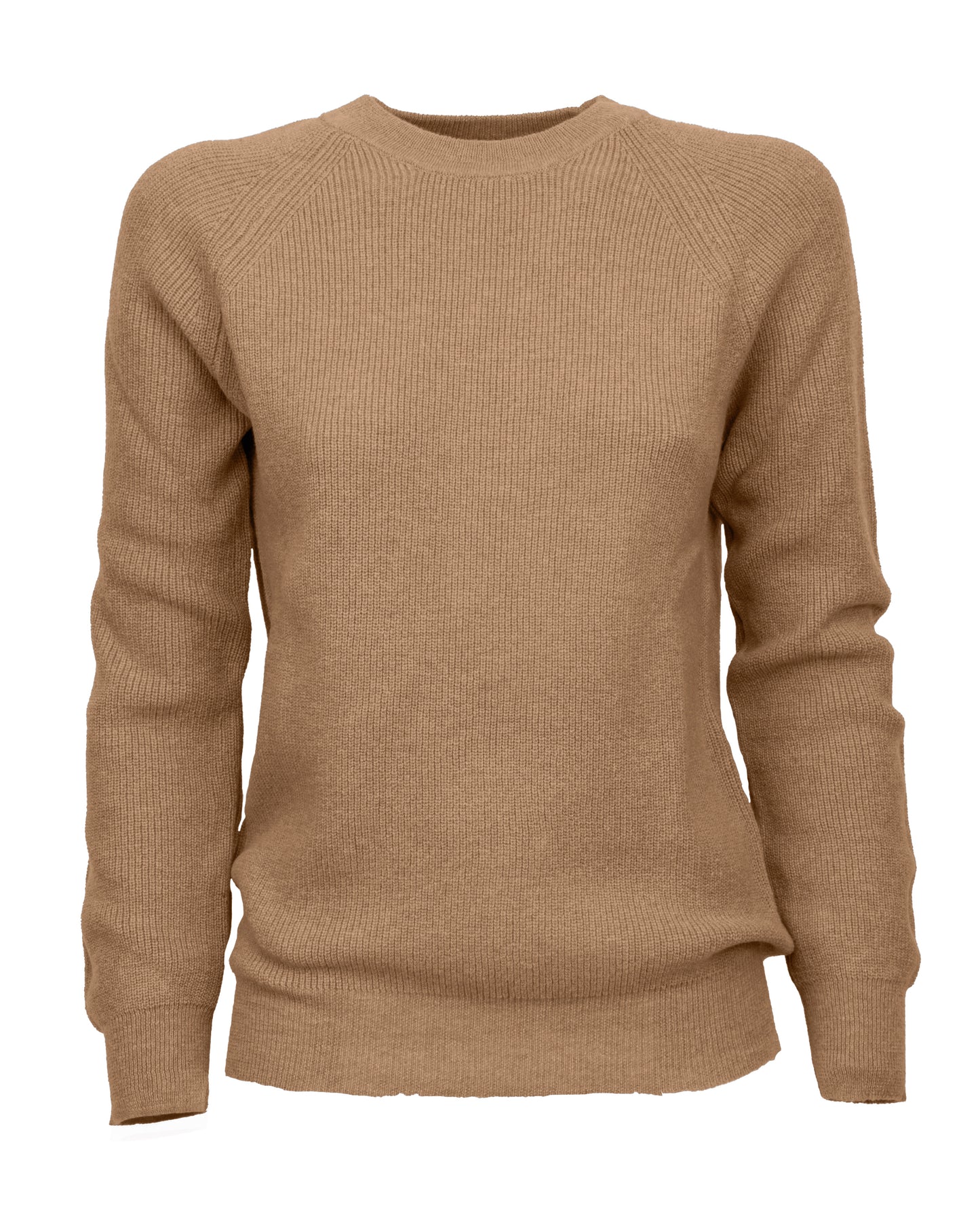 Womens Merino Cashmere Brioche Rib Sweatshirt Camel Made in Italy 1