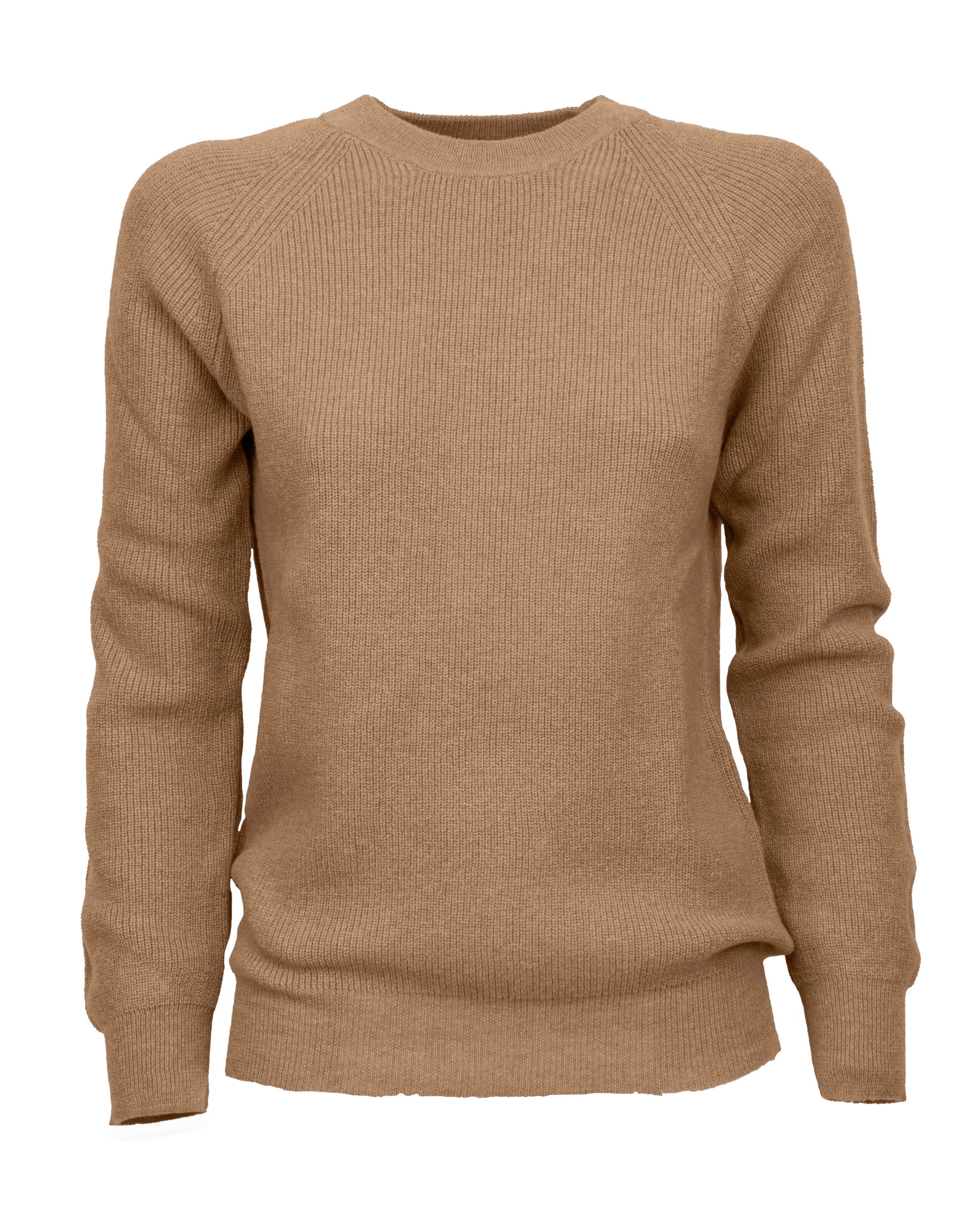 Womens Merino Cashmere Brioche Rib Sweatshirt Camel Made in Italy 1