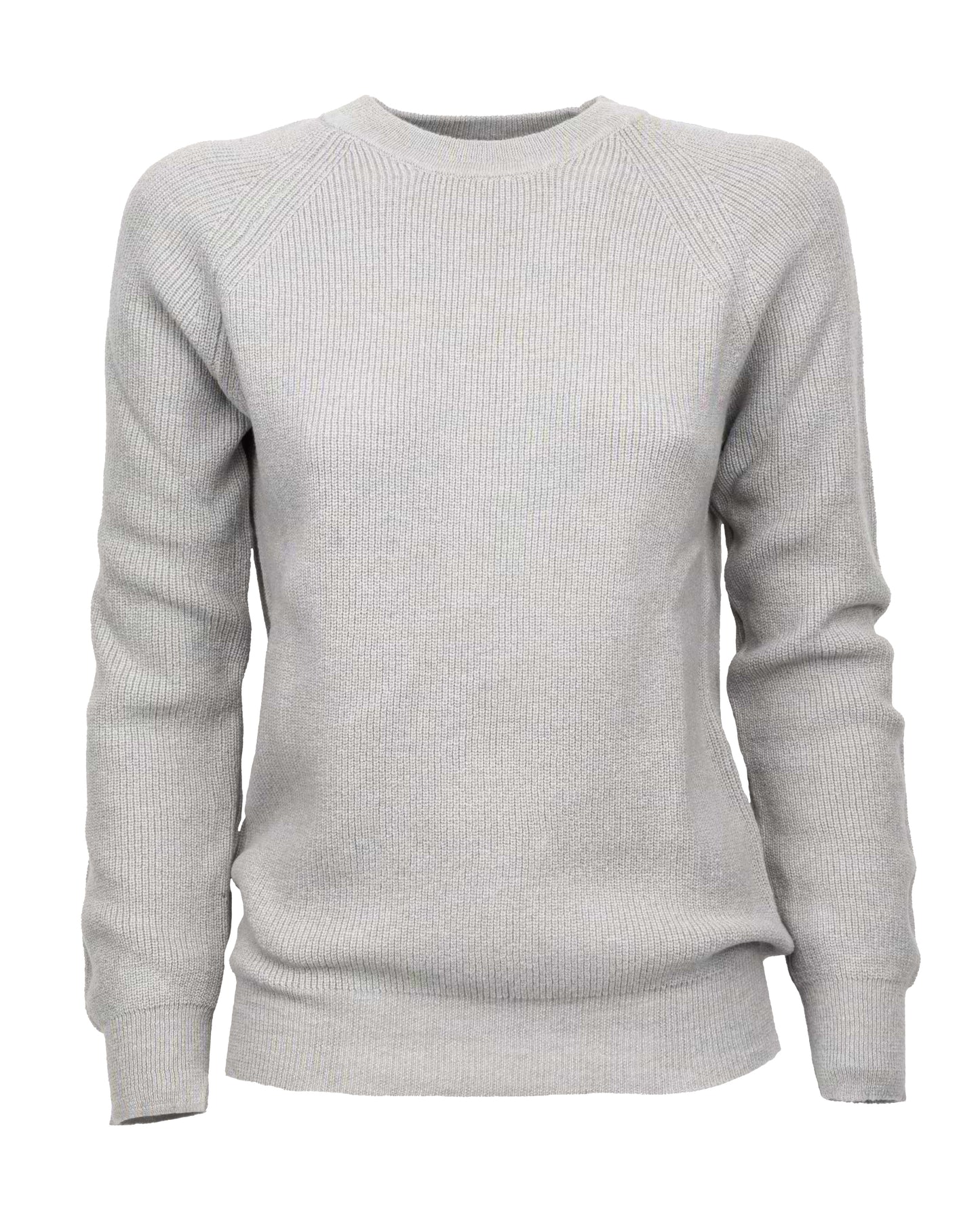 Womens Merino Cashmere Brioche Rib Sweatshirt Light Gray Made in Italy 1