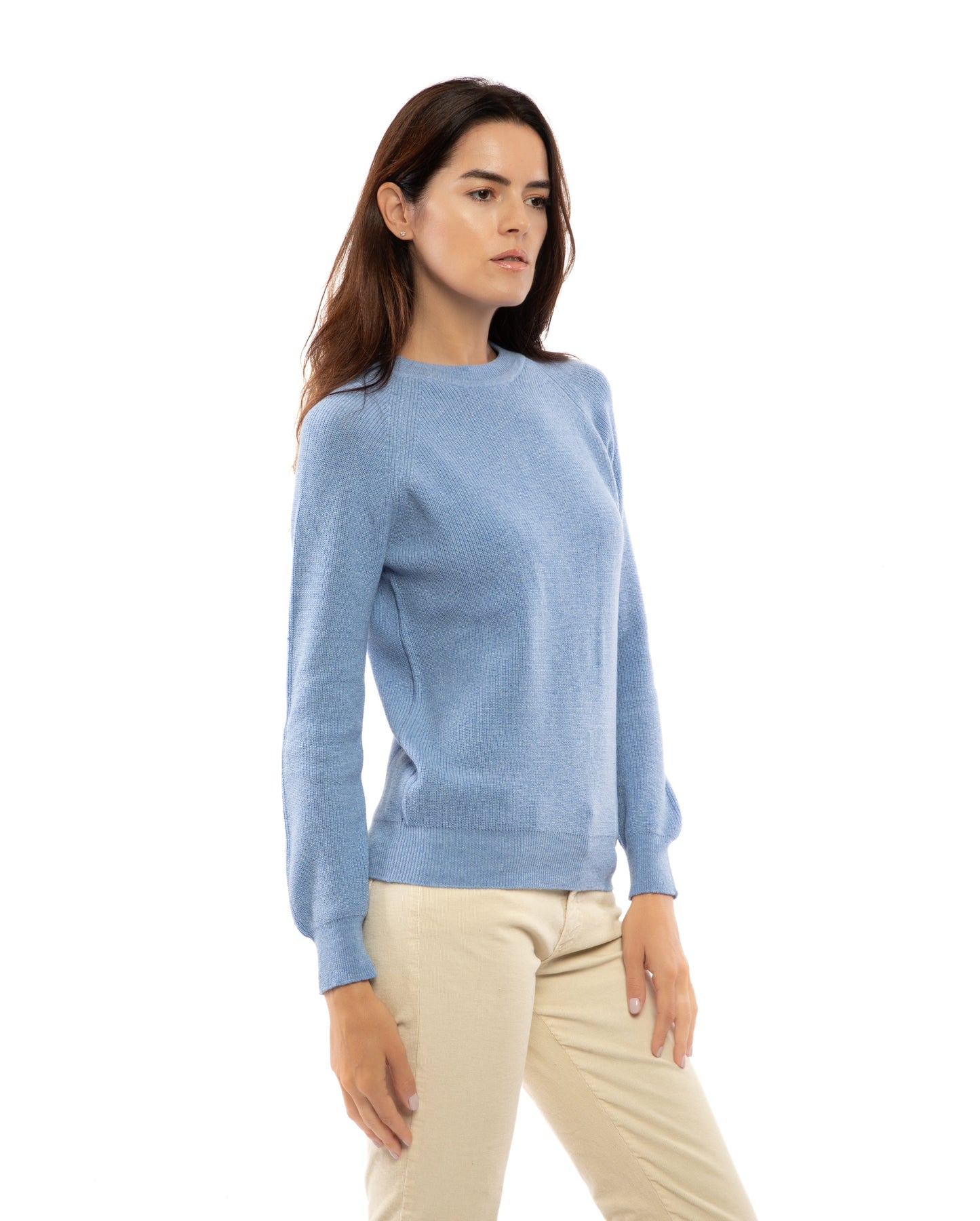 Womens Merino Cashmere Brioche Rib Sweatshirt Sky Blue Made in Italy 5