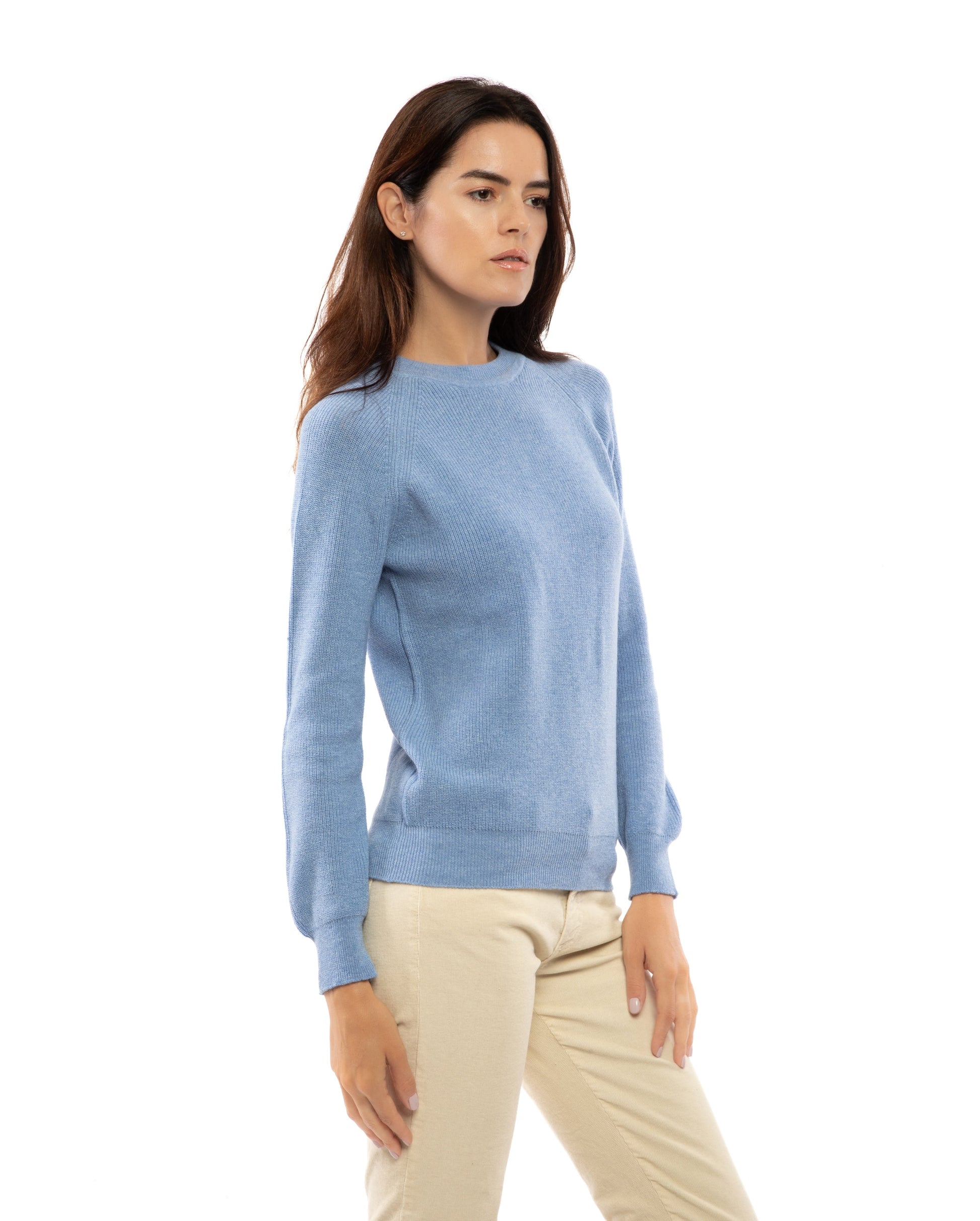 Womens Merino Cashmere Brioche Rib Sweatshirt Sky Blue Made in Italy 5