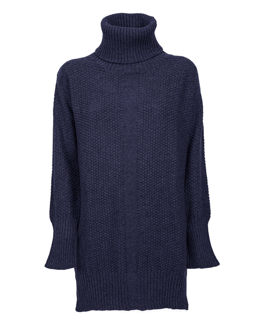 womens oversized turtleneck sweater cashmere lambswool blend Night BLue Made In Italy 1