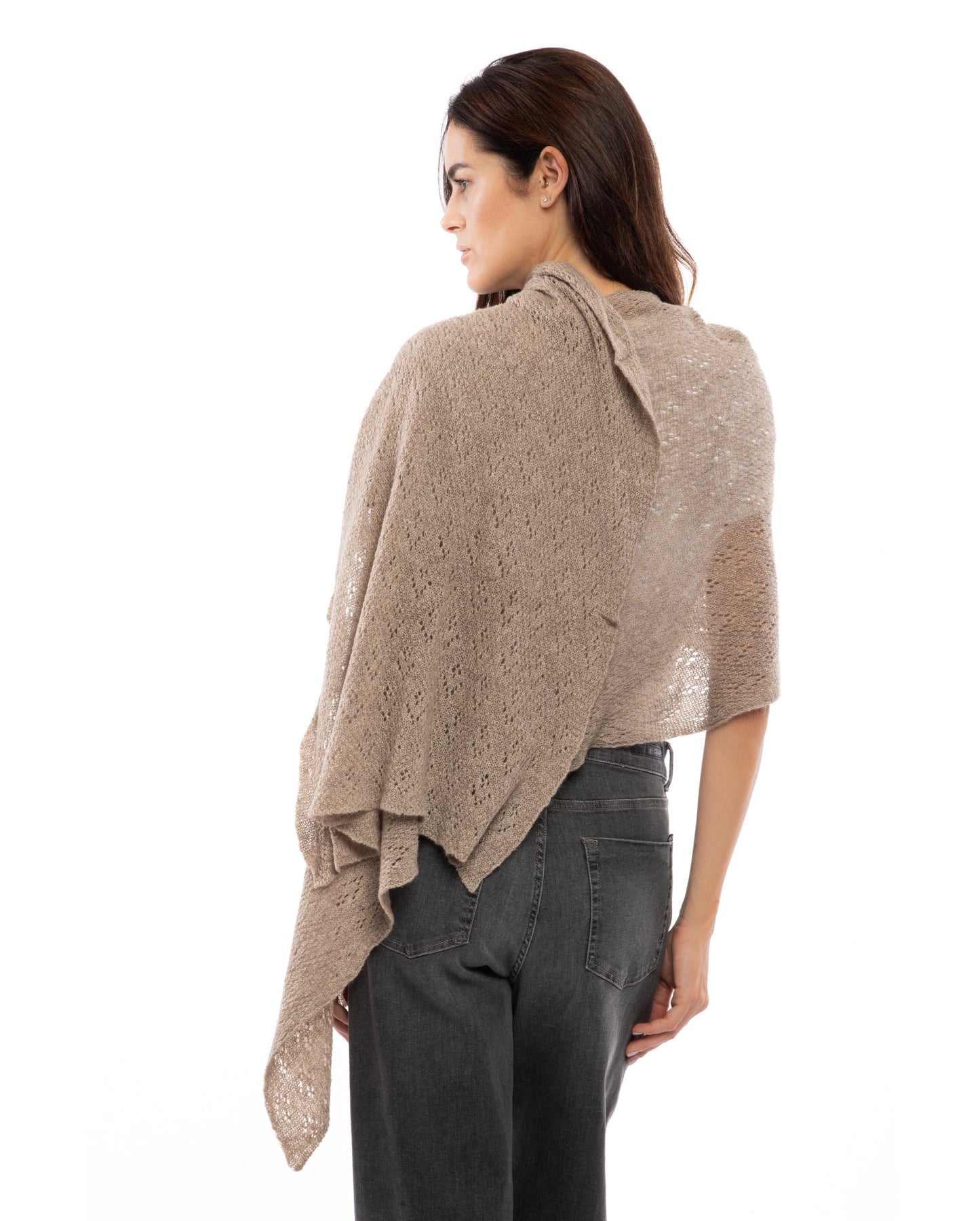 womens pointelle wrap pure cashmere TAUPE Made In Italy 2