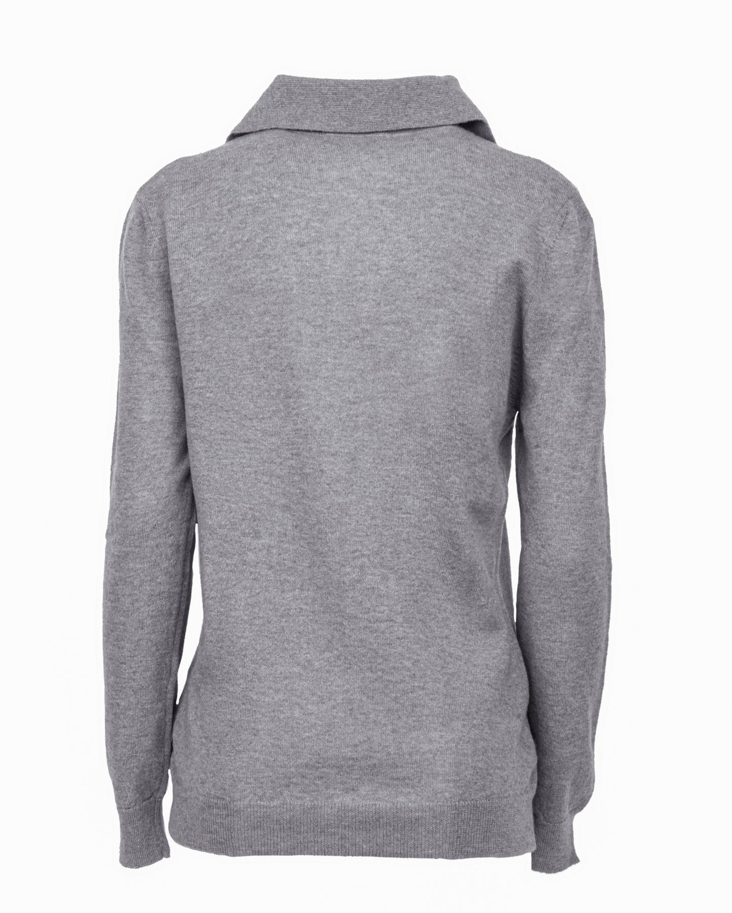 Womens Pure Cashmere Polo Sweater Melange Gray Made In Italy 2