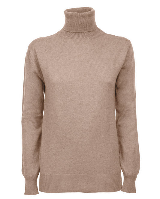 Womens Cashmere Turtleneck Sweater Taupe Made In Italy 1
