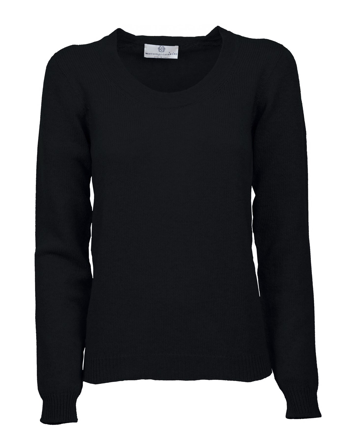 Womens Ultralight Cashmere Scoop Sweater Made In Italy Black 1