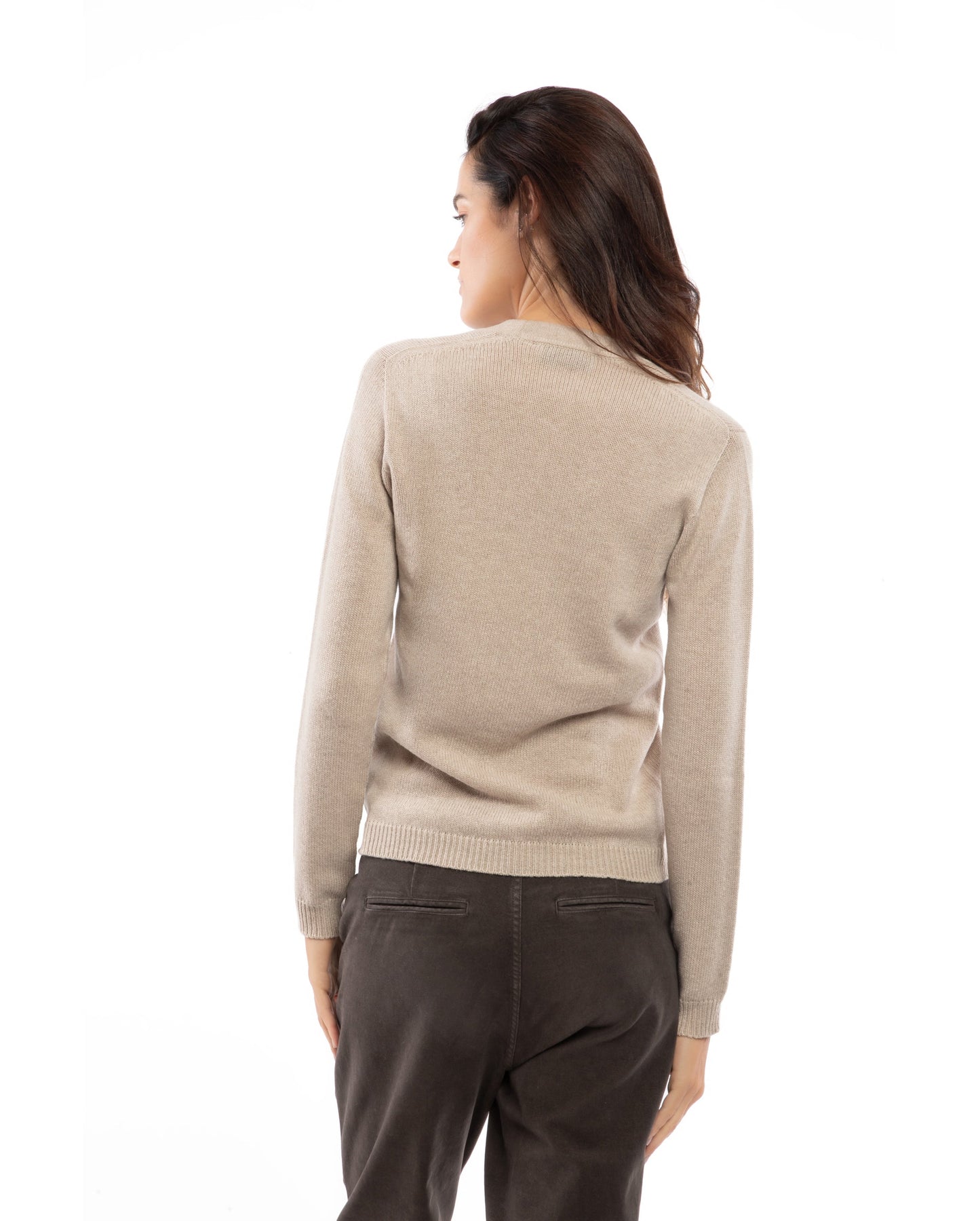 Womens Ultralight Cashmere Scoop Sweater Made In Italy Beige 7