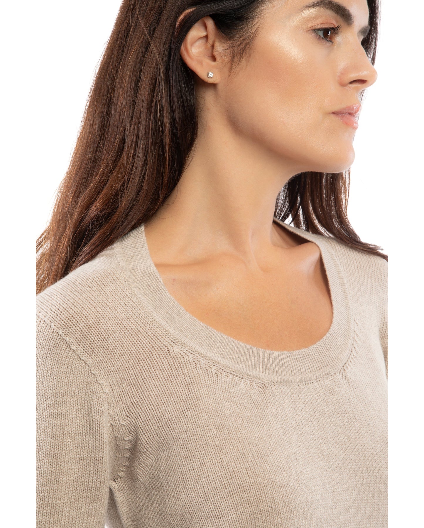 Womens Ultralight Cashmere Scoop Sweater Made In Italy Beige 4