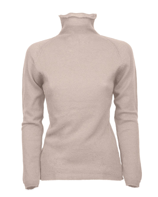 Womens Ultralight Cashmere Turtleneck Sweater Raglan Made In Italy Beige 1