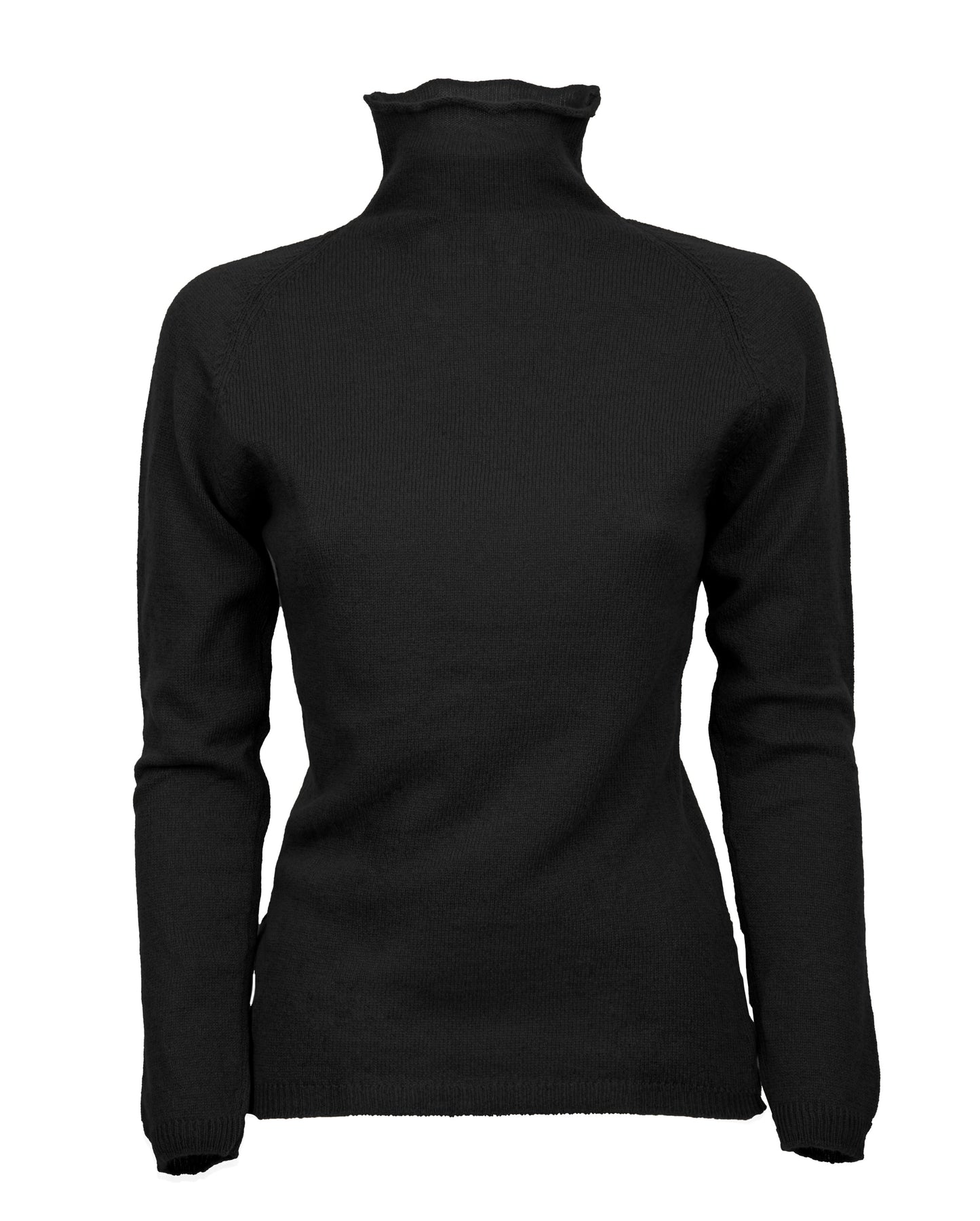 Womens Ultralight Cashmere Turtleneck Sweater Raglan Made In Italy BLack 1