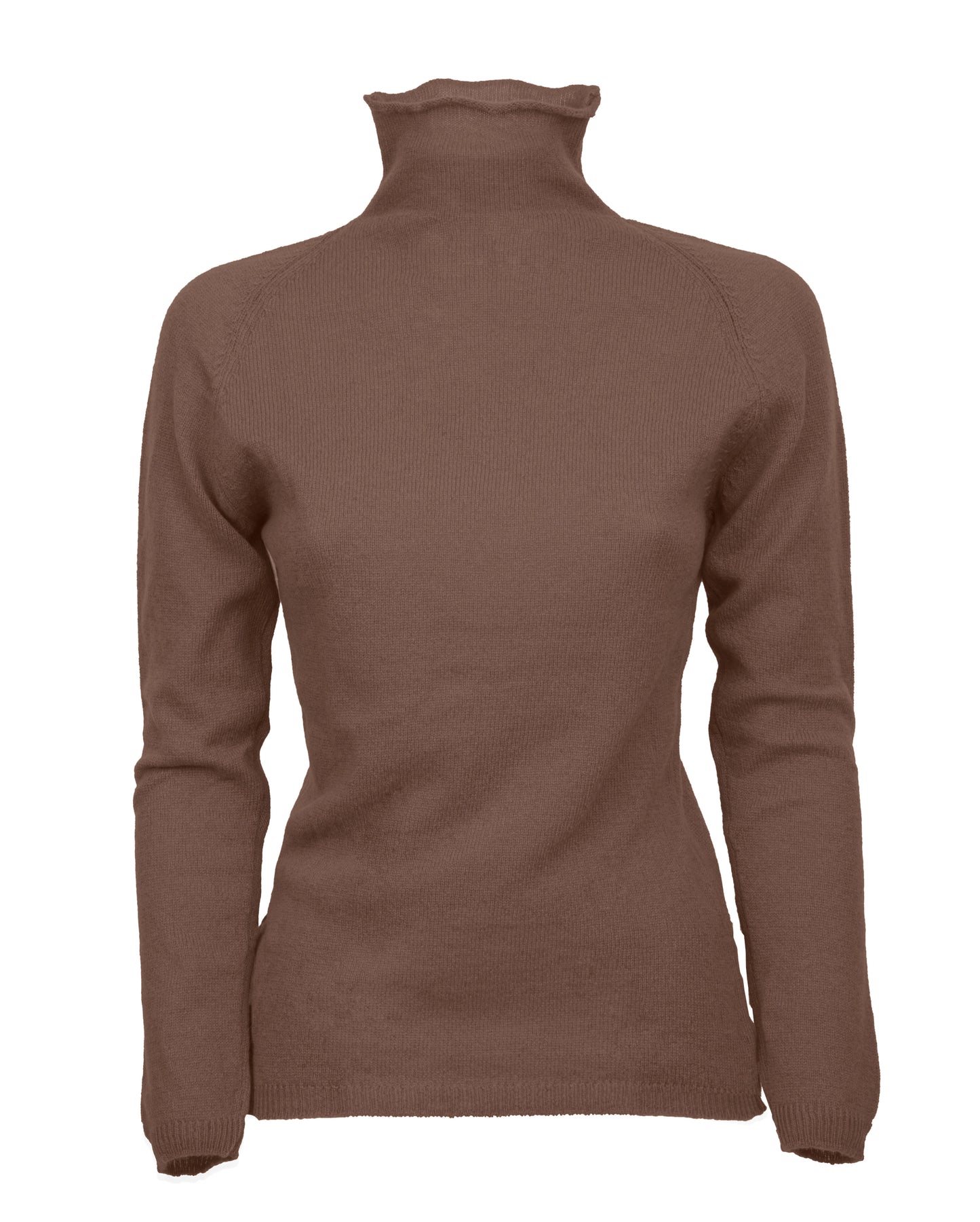Womens Ultralight Cashmere Turtleneck Sweater Raglan Made In Italy Brown 1